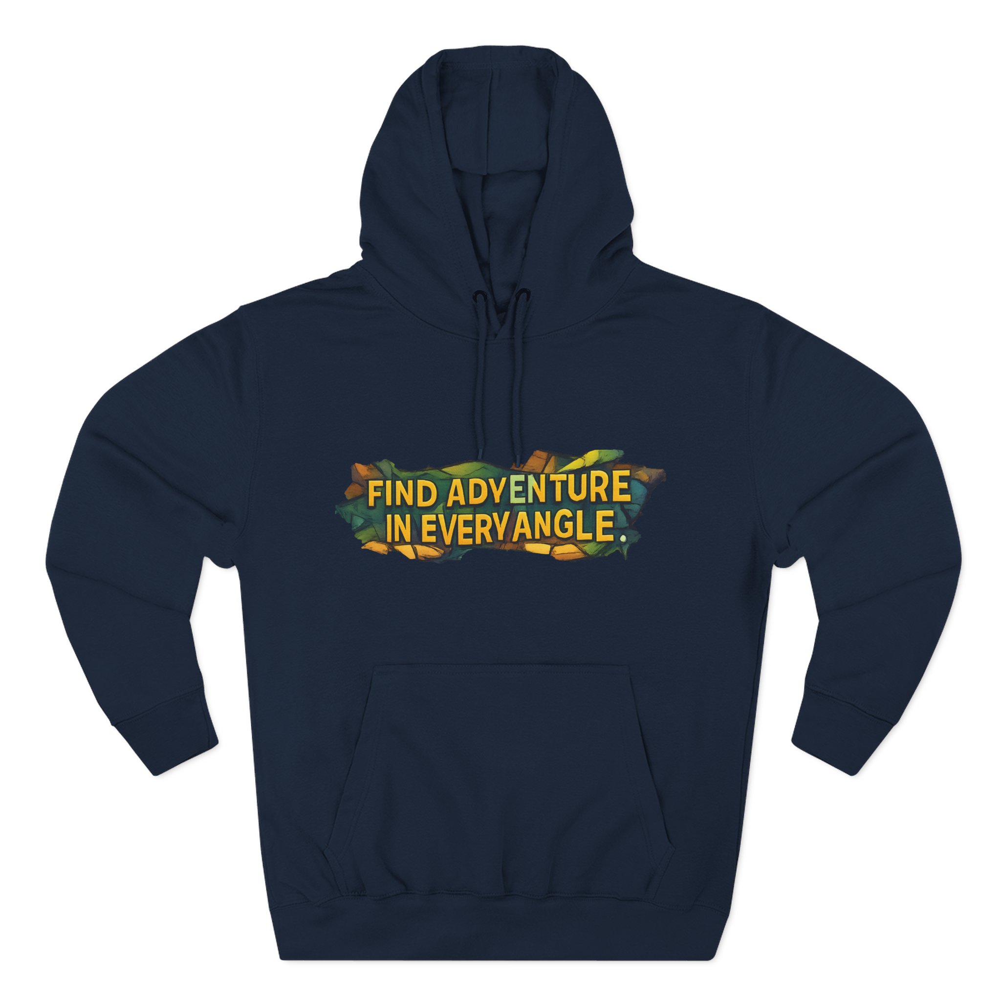Three-Panel Fleece Hoodie - "Find Adventure In Every Corner" Design Cubic-Line