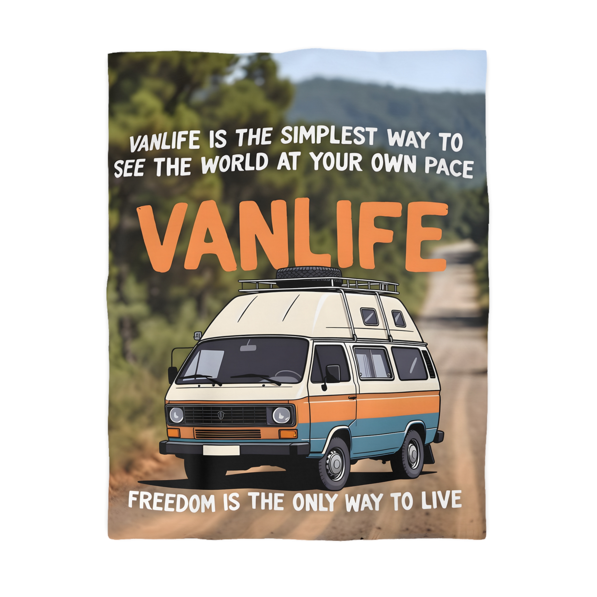 Duvet Cover — "Vanlife freedom is the only way to live" Retro Camper Van Freedom Bedding