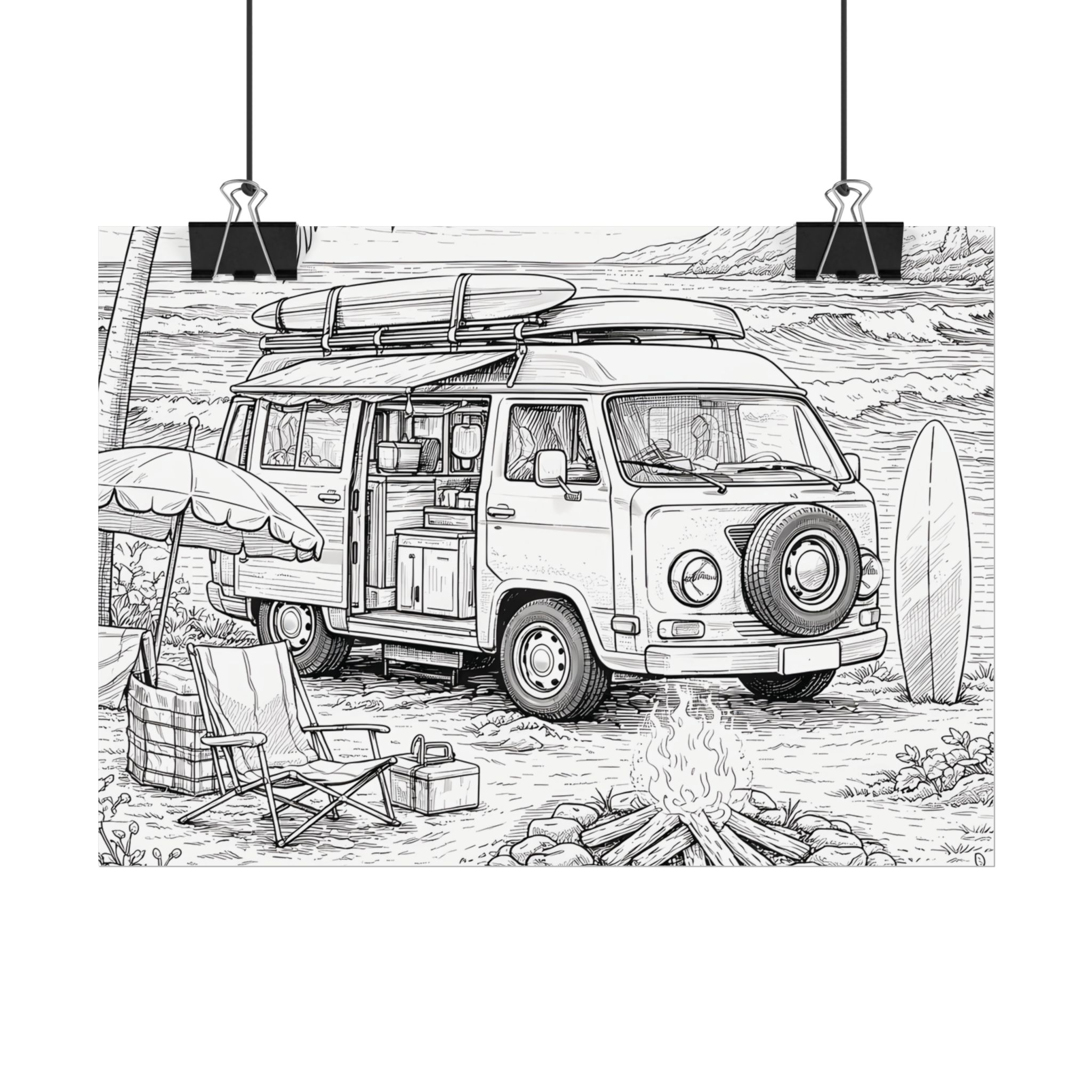 Campervan Poster — Vintage RV Camping Landscape Wall Art