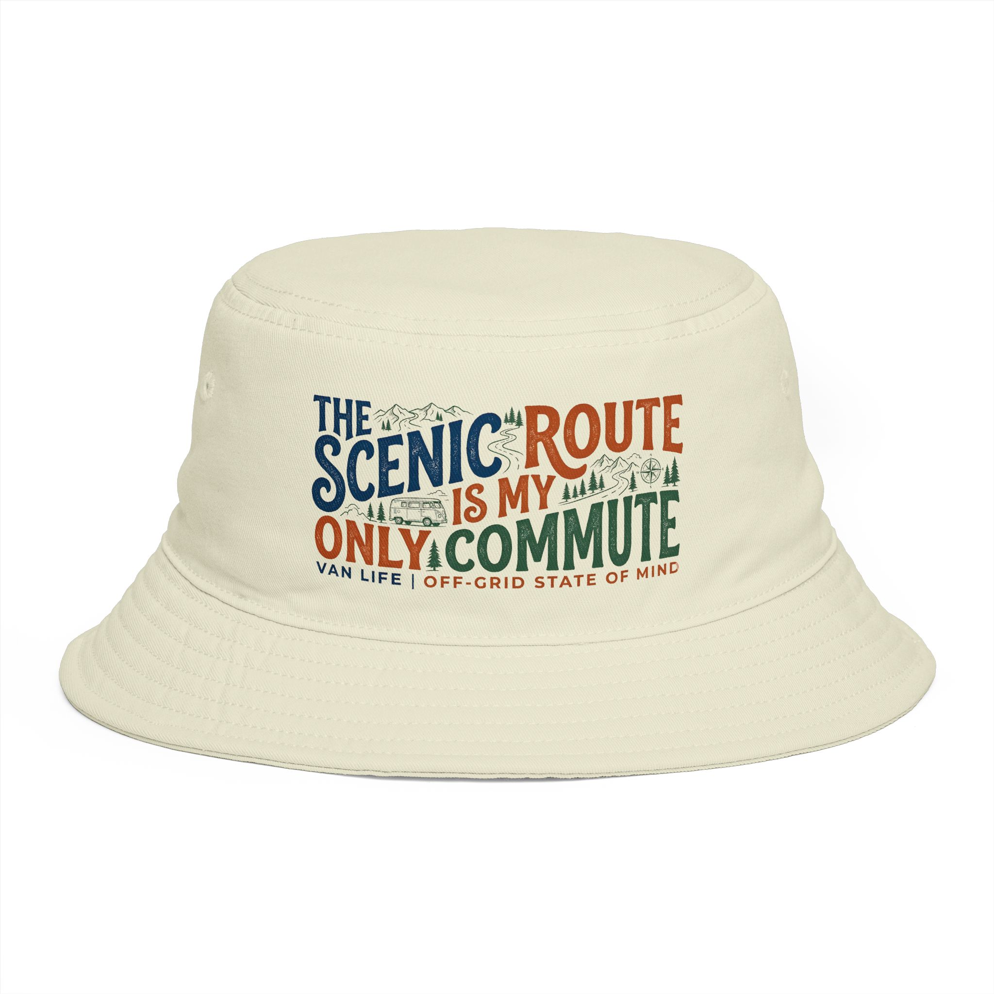 Bucket Hat — “The Scenic Route Is My Only Commute” Embroidered Outdoor Travel Hat