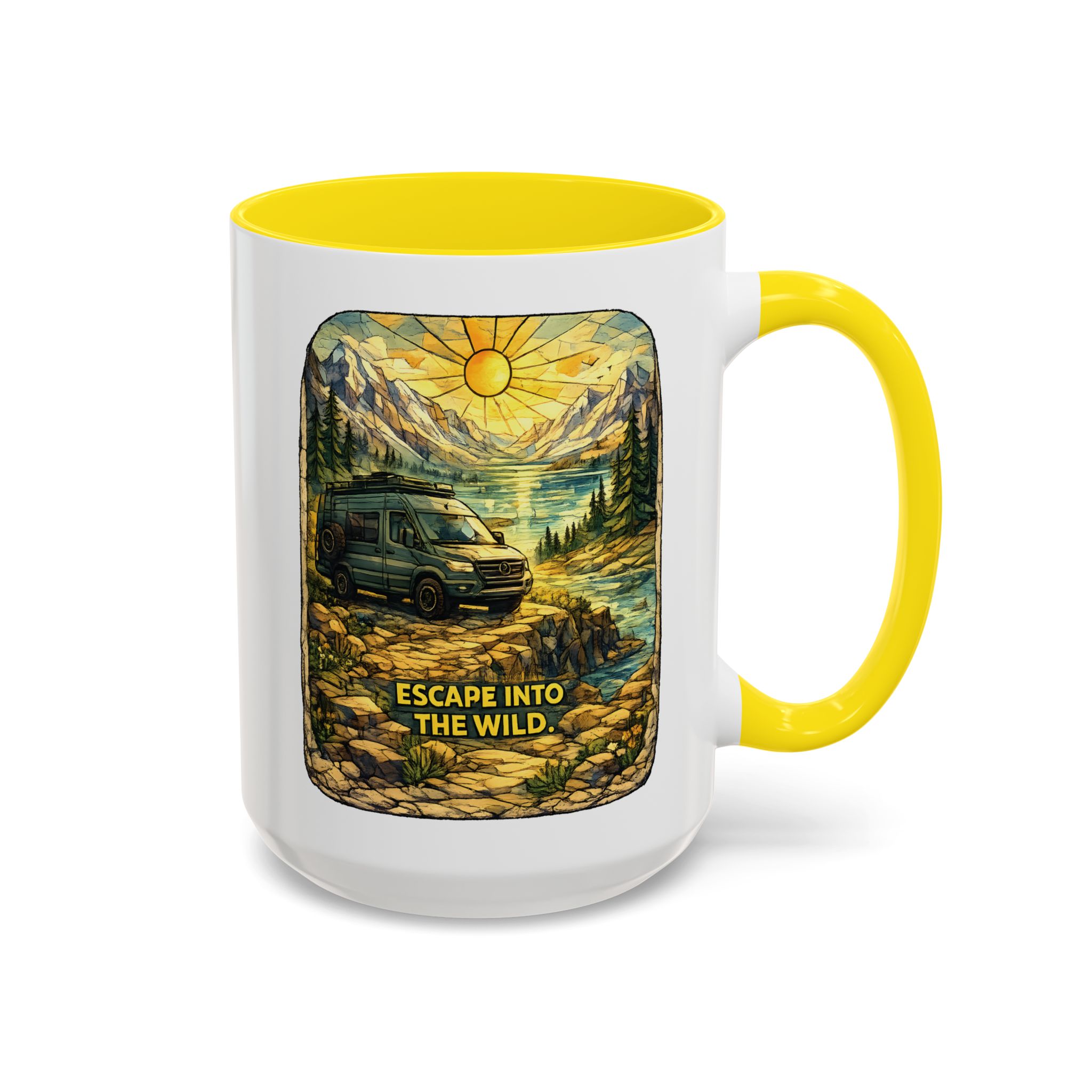 Accent Coffee Mug (11, 15oz) — "Escape Into The Wild" Design Cubic-Line
