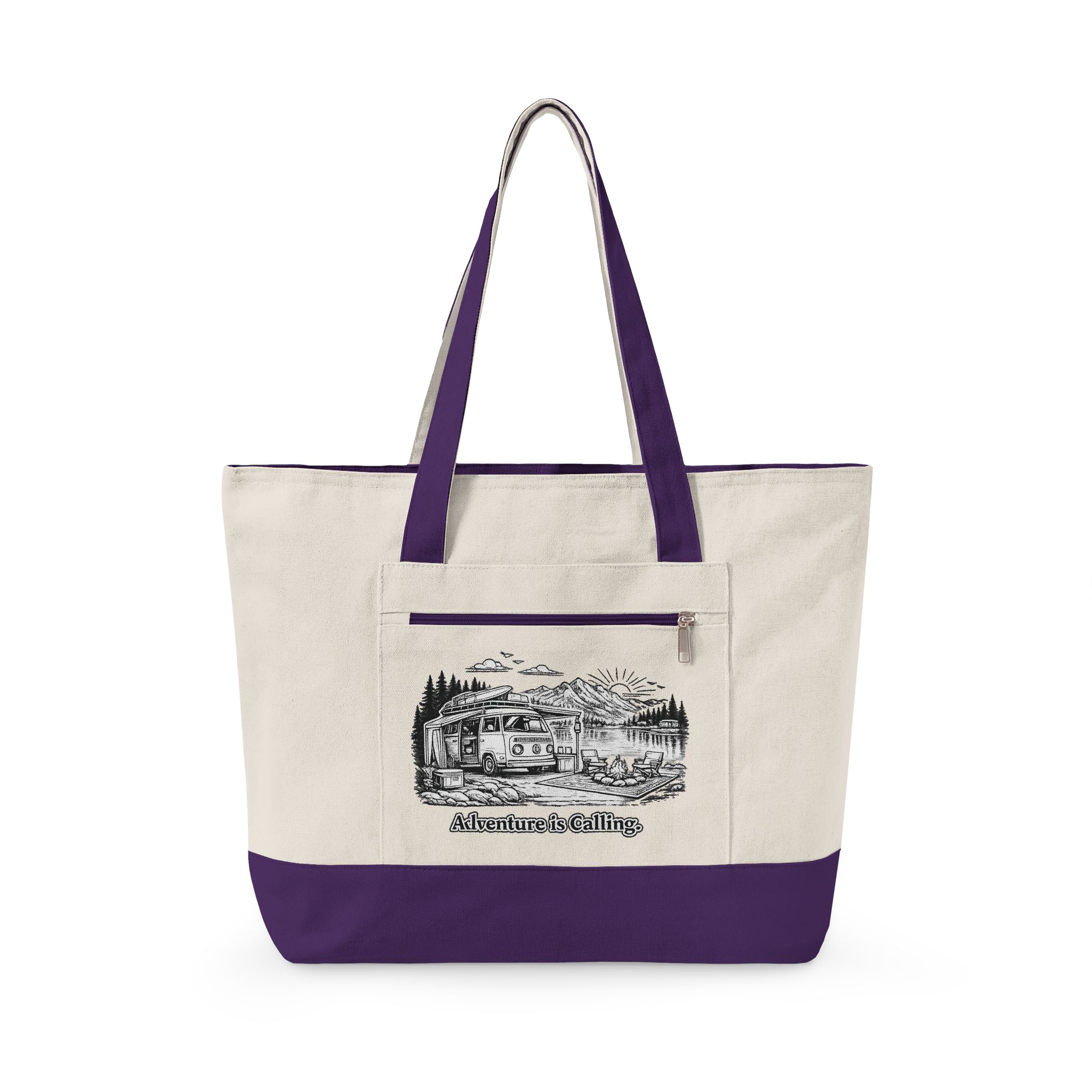 Zippered Canvas Tote — "Adventure Is Calling" (Design Minimal-Line)