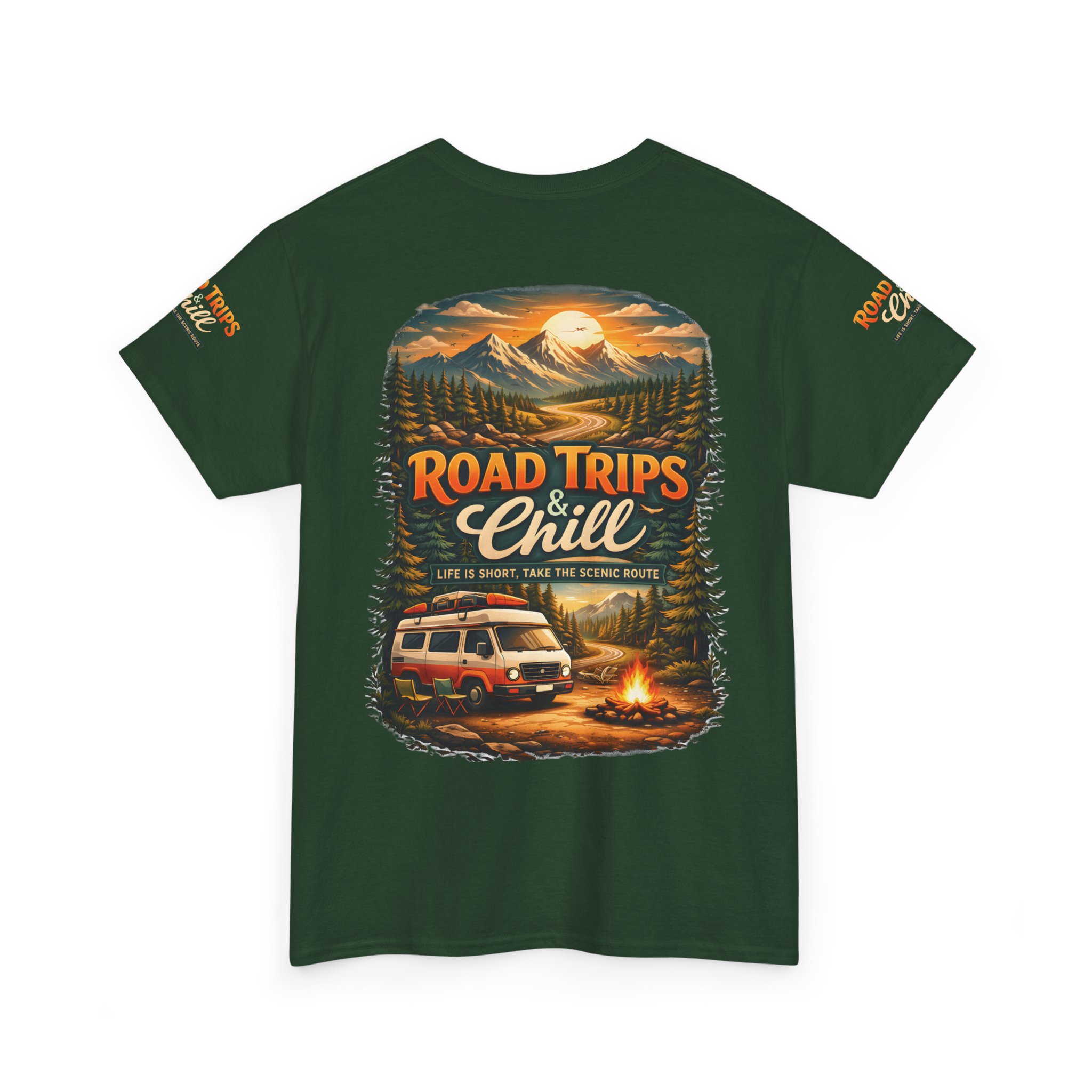 Unisex Heavy Cotton Tee — "Road Trips & Chill" Design Scenic-Line