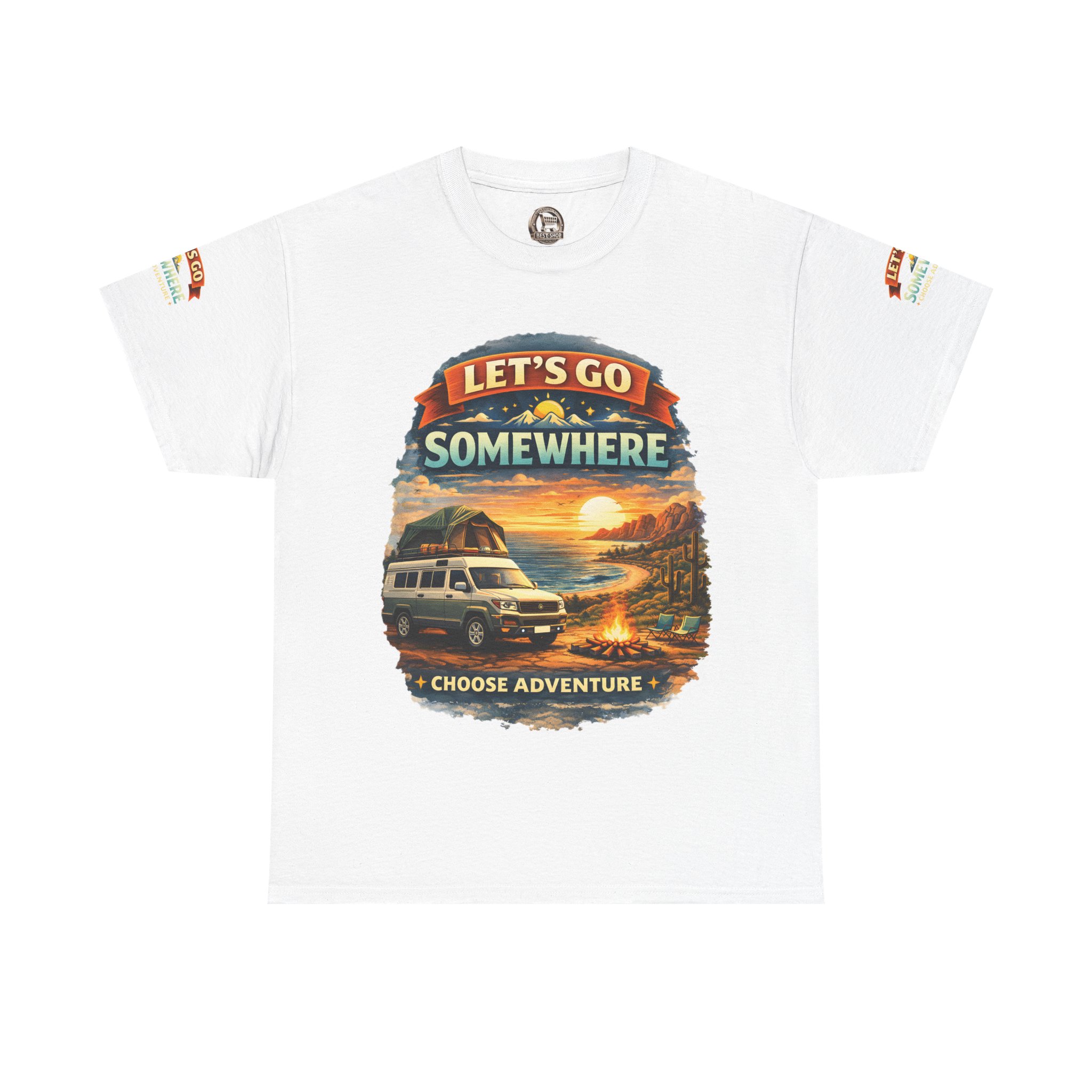 Unisex Heavy Cotton Tee — "Lets Go Somewhere" Design Scenic-Line