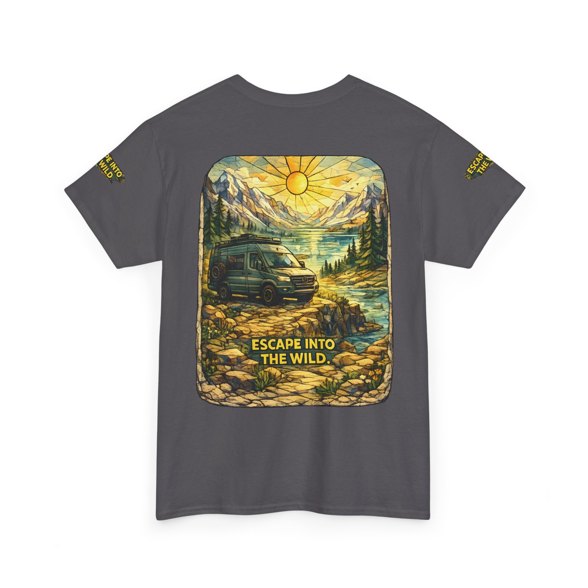 Unisex Heavy Cotton Tee — "Escape Into The Wild" Design Cubic-Line