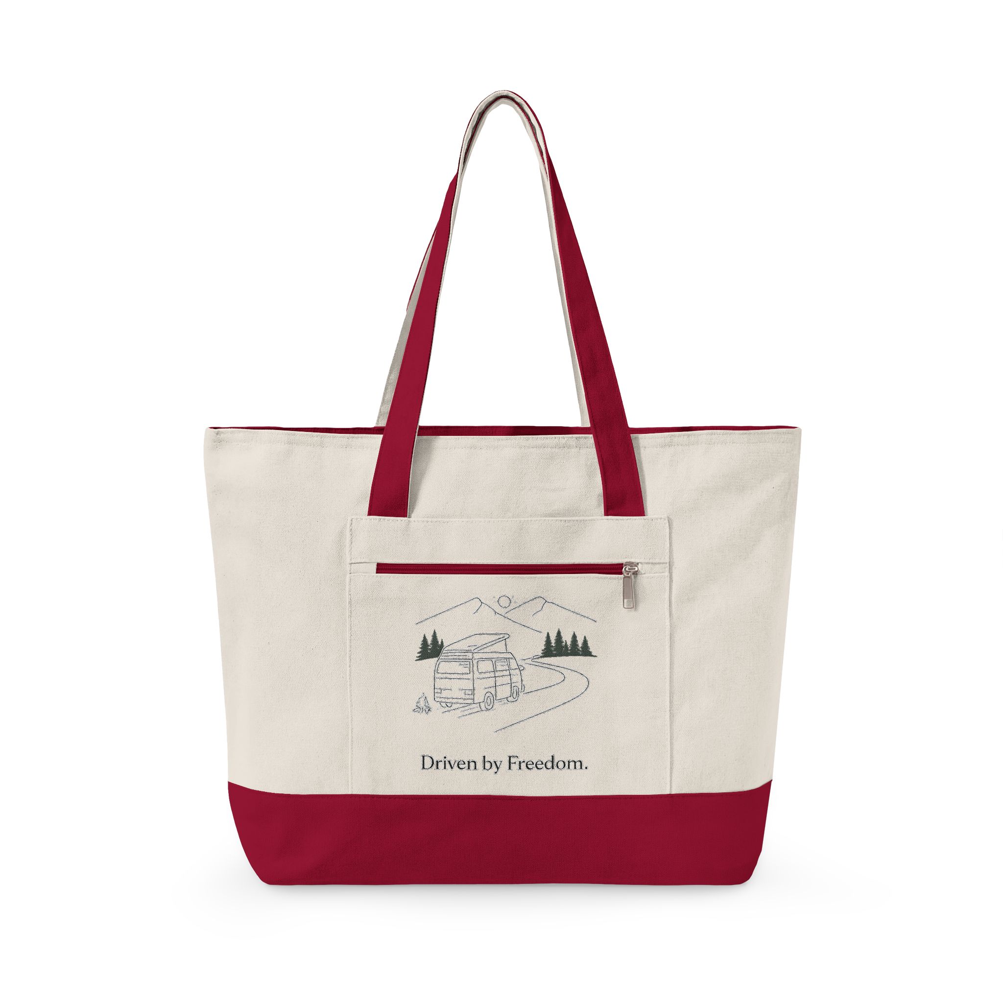 Zippered Canvas Tote — "Driven By Freedom" (Design Minimal-Line)