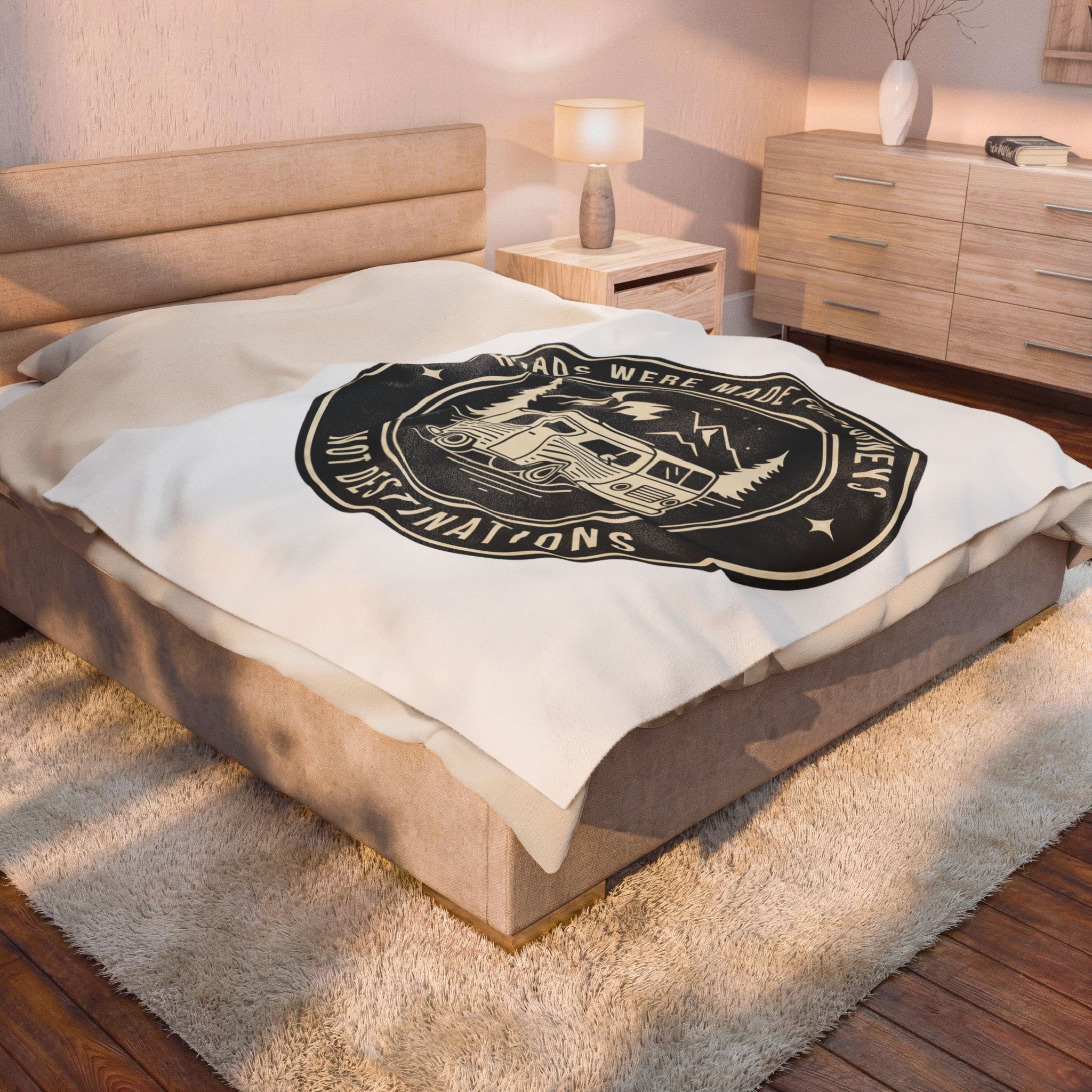 Velveteen Blanket — "Roads Were Made for Journeys Not Destinations" Camper Throw