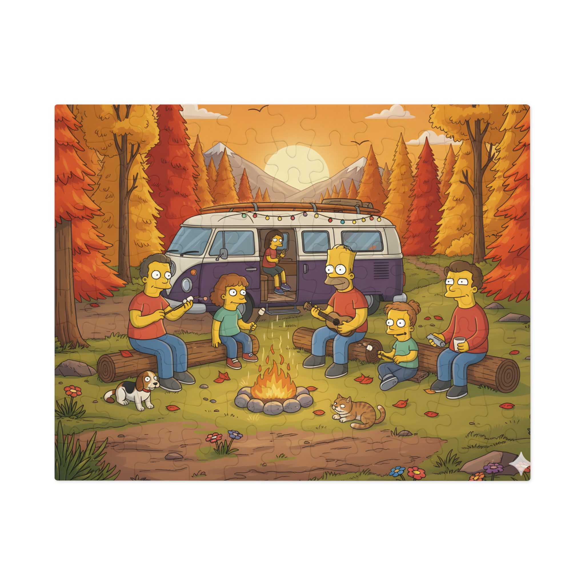 Jigsaw Puzzle with Tin — Autumn Van Bonfire Scene