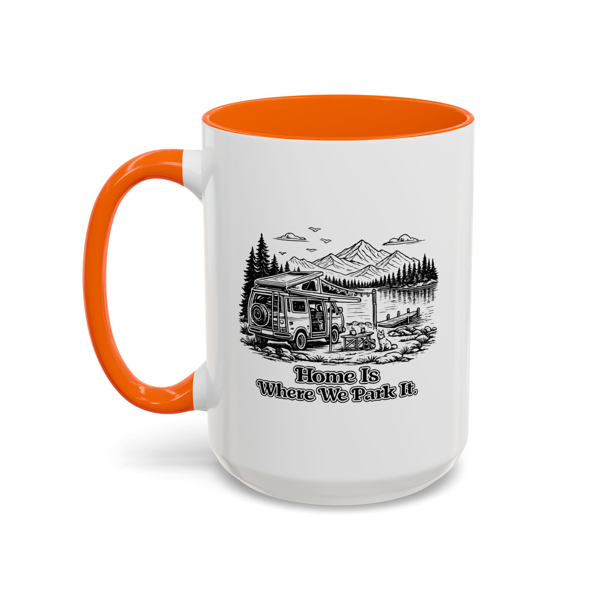 Accent Coffee Mug (11, 15oz) — "Home Is Where You Park It" Design Minimal-Line