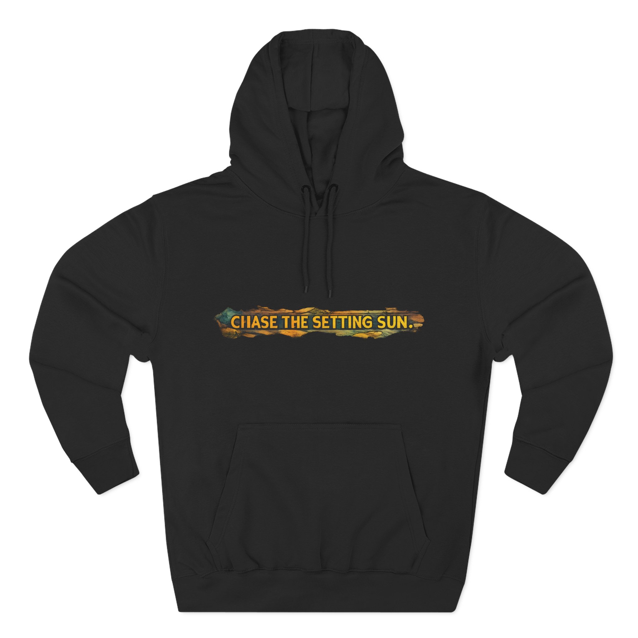 Three-Panel Fleece Hoodie - "Chase The Settings Sun" Design Cubic-Line