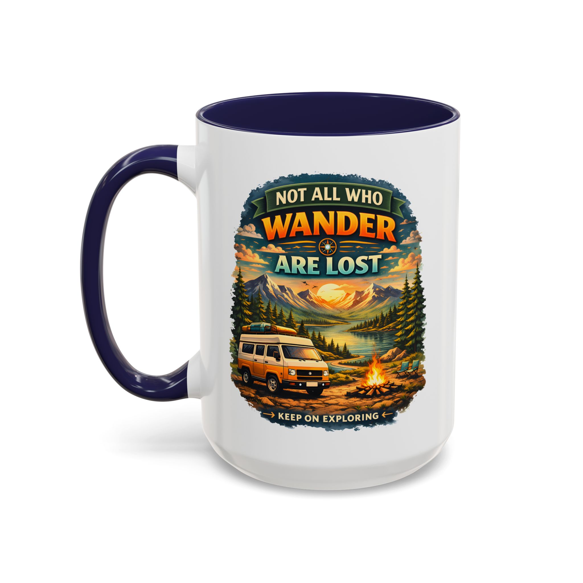 Accent Coffee Mug (11, 15oz) — "Not All Who Wander Are Lost" Design Scenic-Line