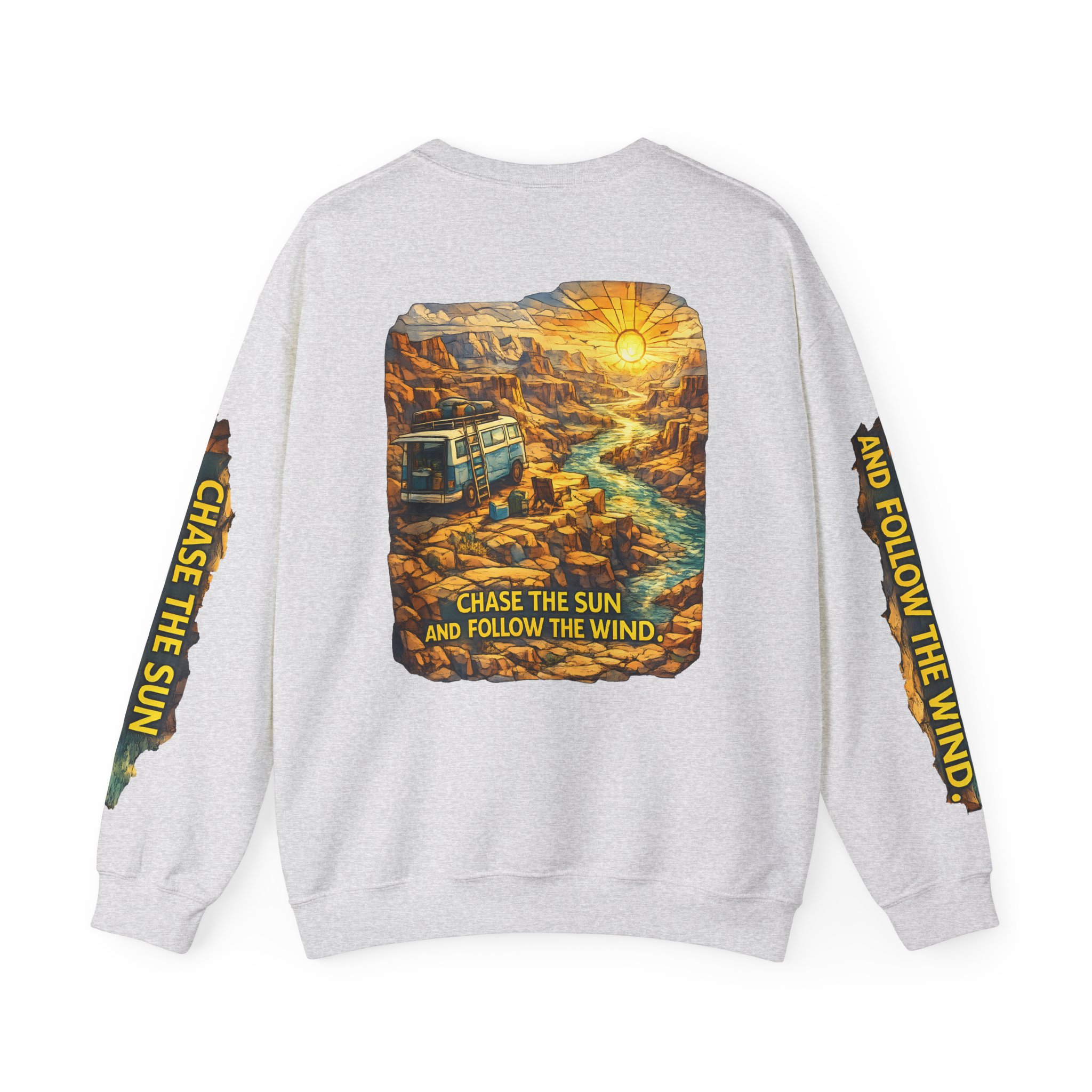 4269179398112617192_2048-1.jpeg Unisex Heavy Blend™ Crewneck Sweatshirt — "Chase The Sun And Follow The Wind" Design Cubic-Line