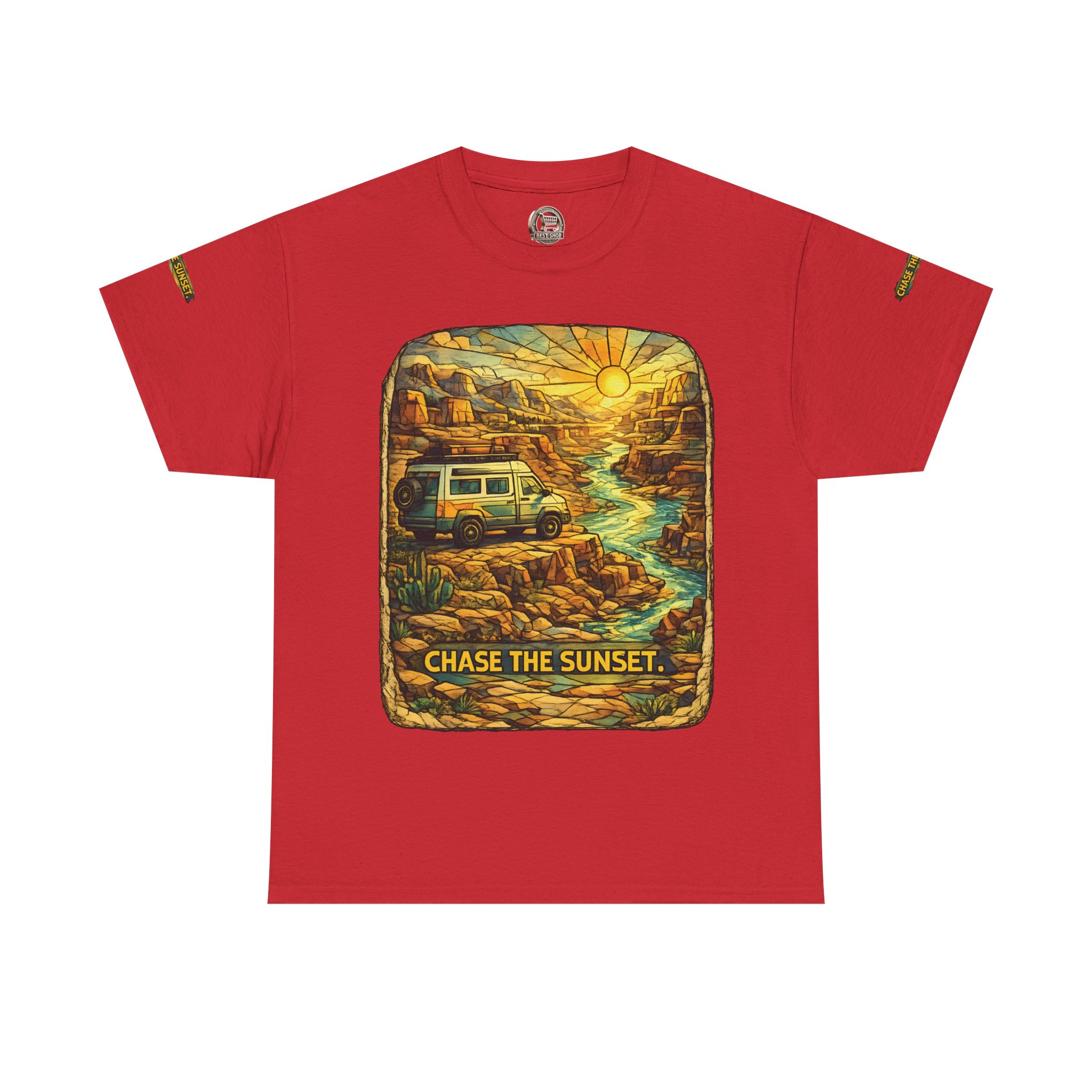 4270721342046152966_2048.jpeg Unisex Heavy Cotton Tee — "Chase The Sunset" Design Cubic-Line