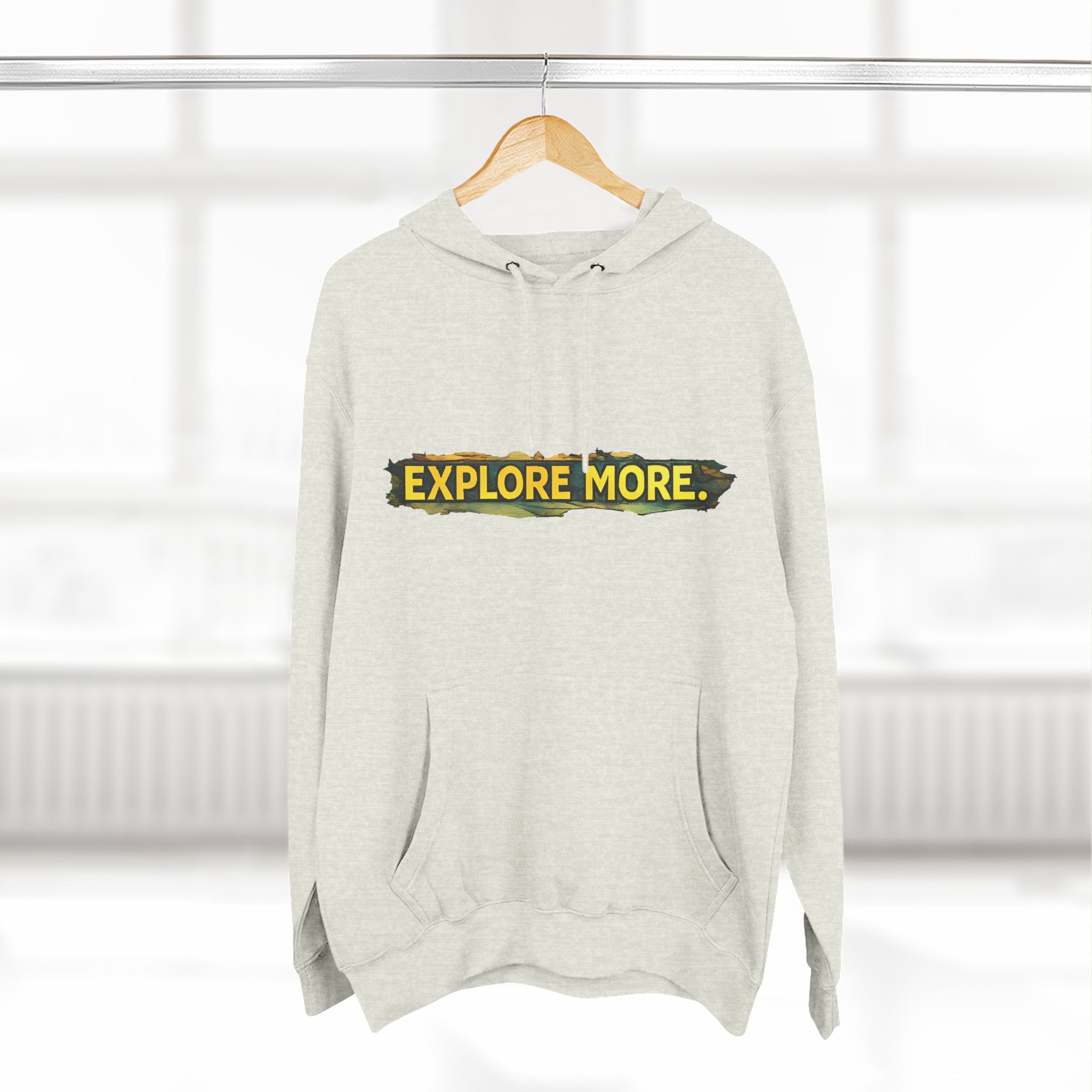 Three-Panel Fleece Hoodie - "Explore More" Design Cubic-Line