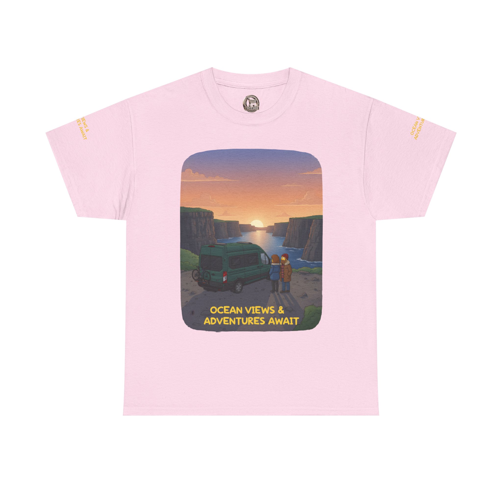Unisex Heavy Cotton Tee — "Ocean Views-Adventures Awaits" Design Sitcom-Line