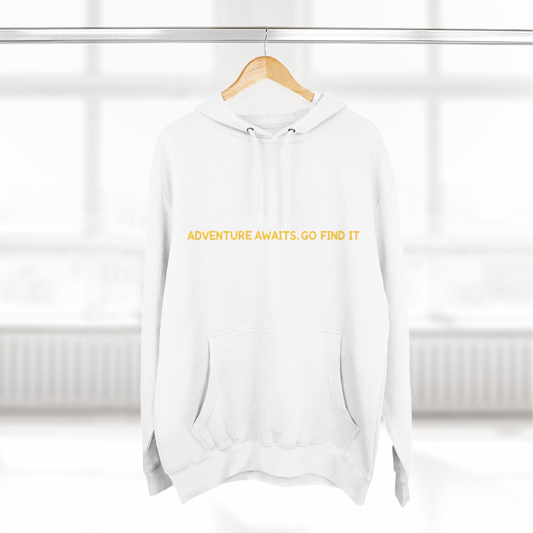 Three-Panel Fleece Hoodie - "Adventure Awaits-Go Find It" Design Sitcom-Line