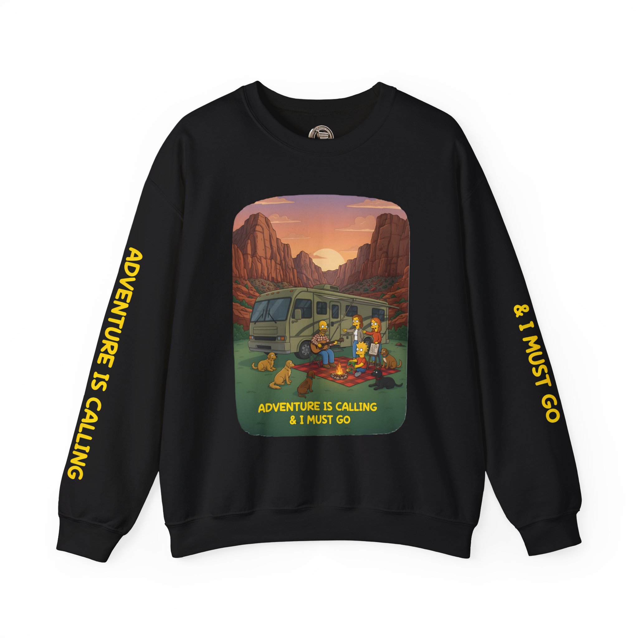 Unisex Heavy Blend™ Crewneck Sweatshirt — "Adventure Is Calling-I Must Go" Design Sitcom-Line