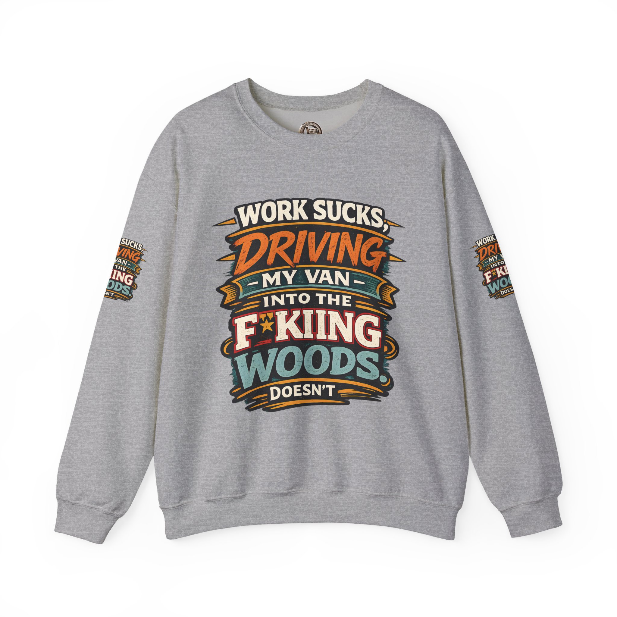 Unisex Heavy Blend™ Crewneck Sweatshirt — "Work Sucks" Design F**K-Line
