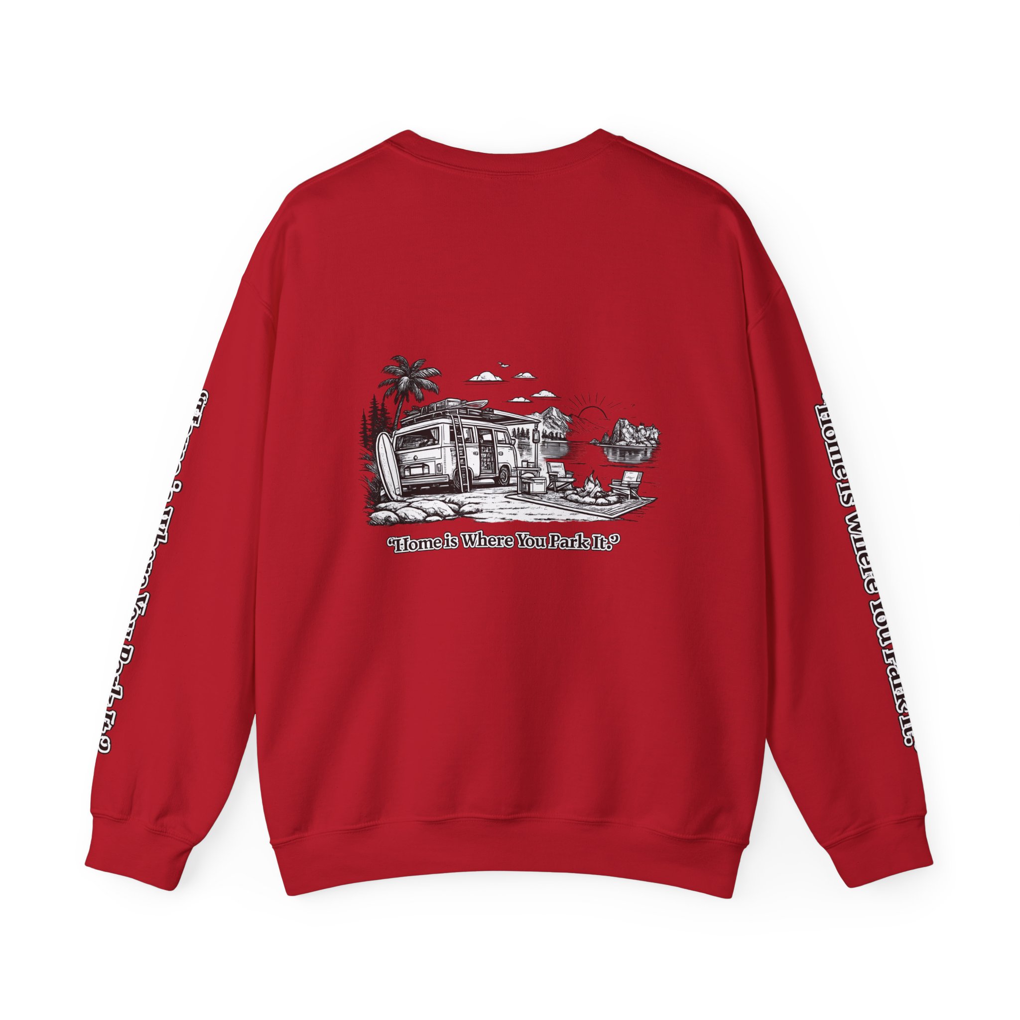 Unisex Heavy Blend™ Crewneck Sweatshirt — "Home Is Where You Park It" Design Minimal-Line