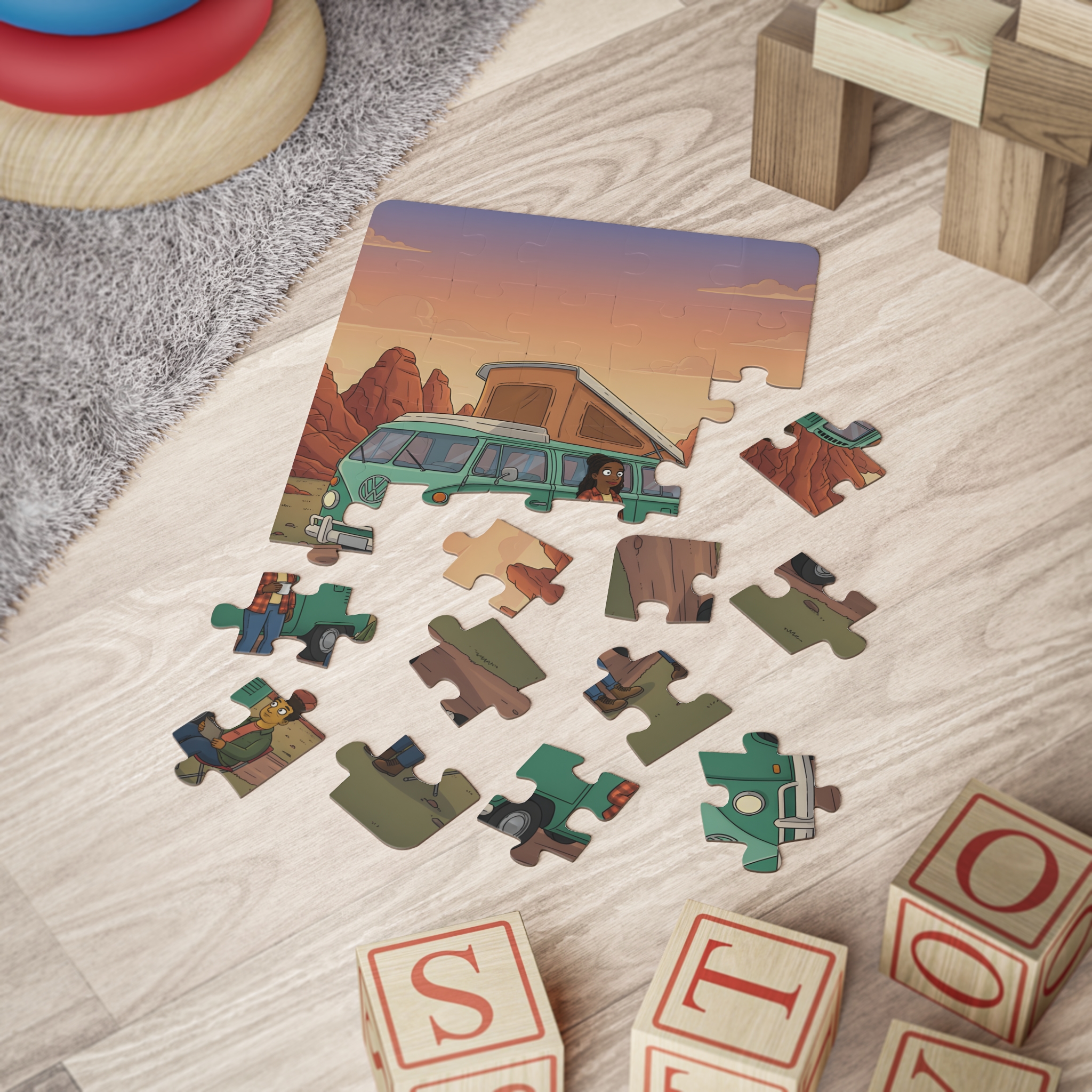 Kids' 30‑Piece Camping Puzzle — Retro Camper Road Trip Scene