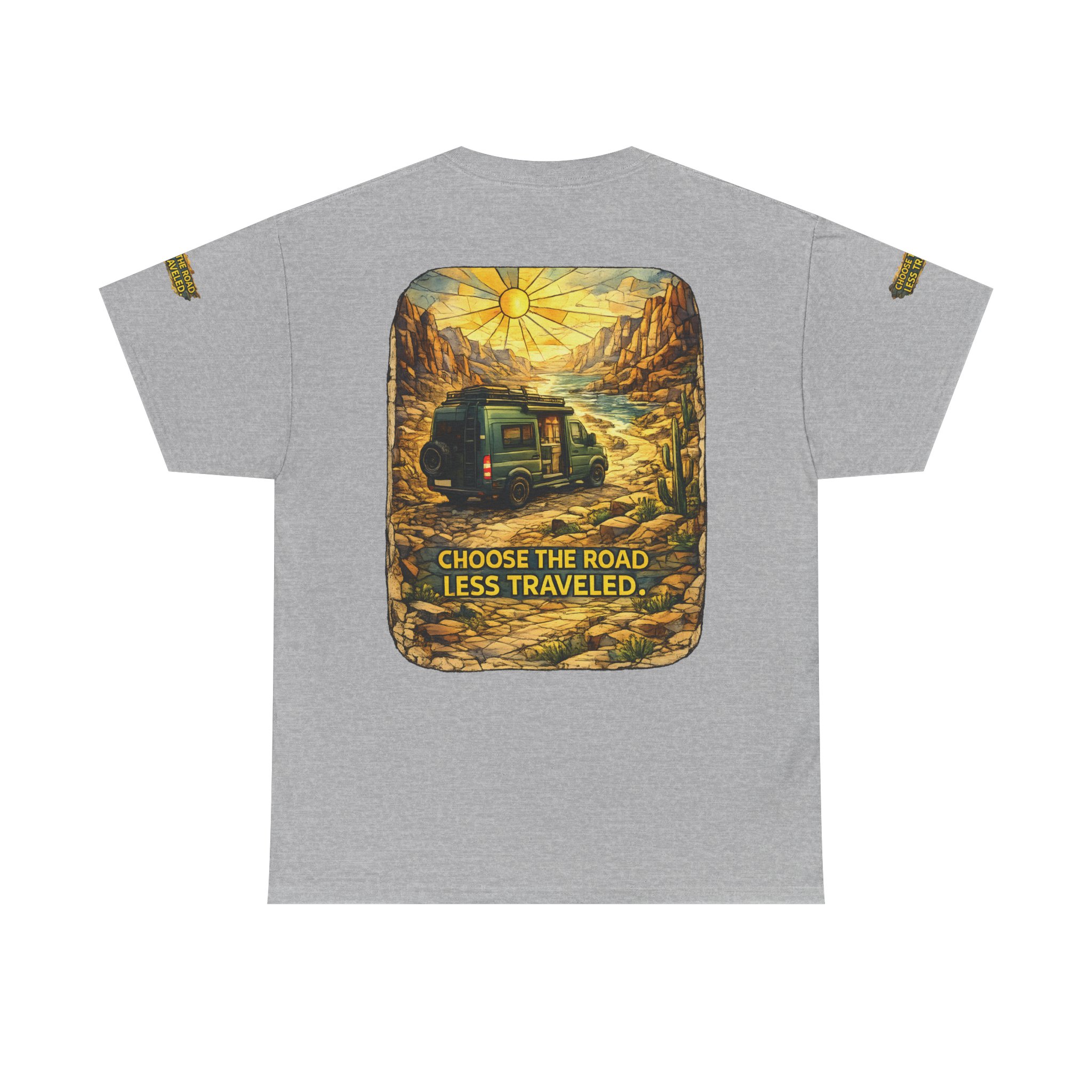 Unisex Heavy Cotton Tee — "Choose The Road Less Traveled" Design Cubic-Line