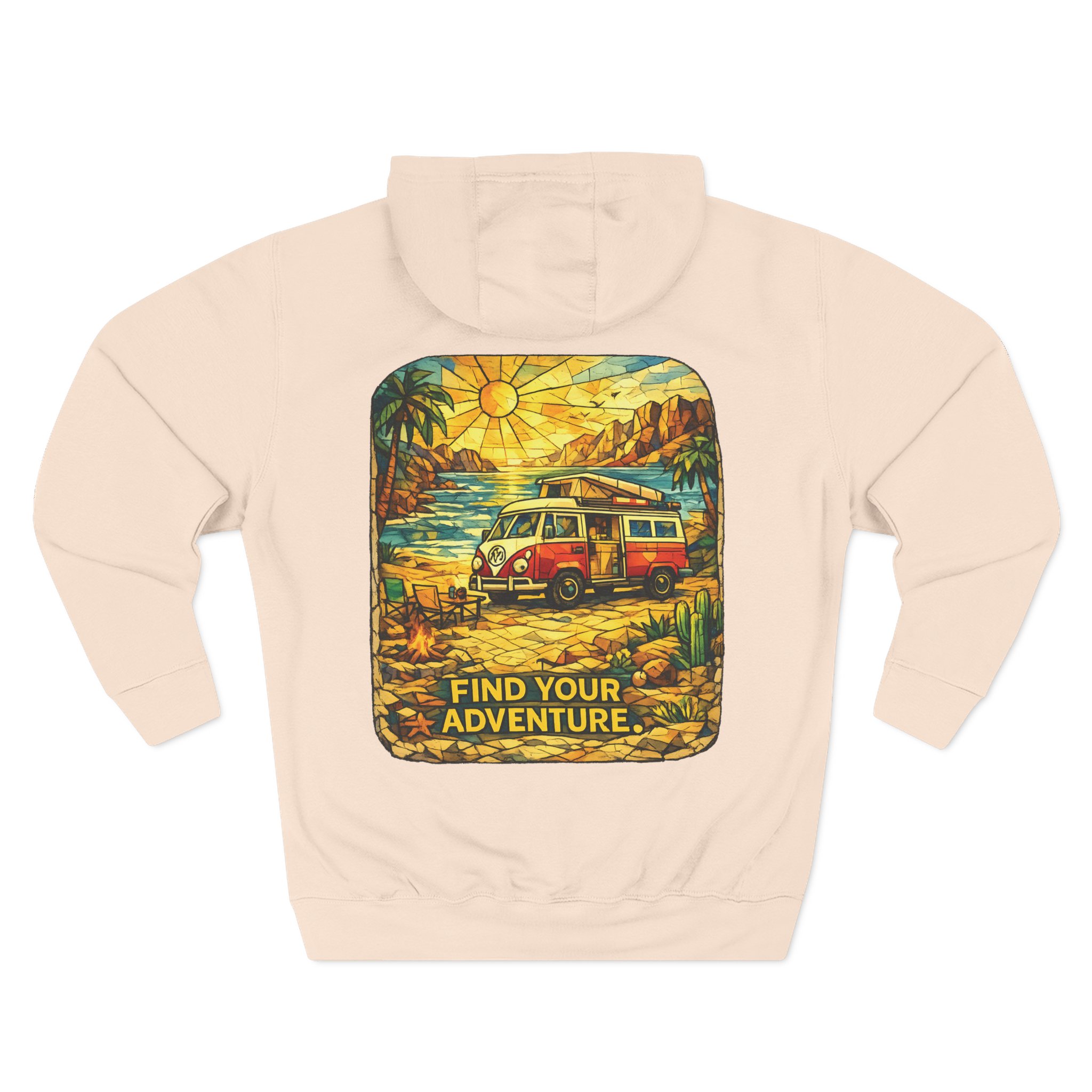 Three-Panel Fleece Hoodie - ""Find Your Adventure"" Design Cubic-Line