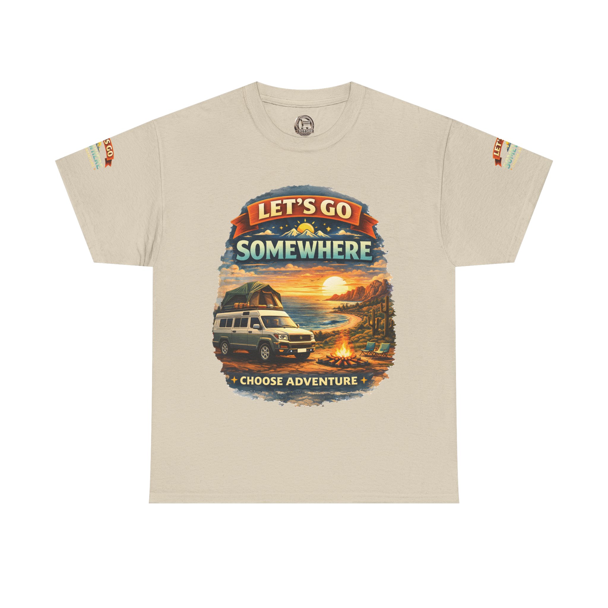 Unisex Heavy Cotton Tee — "Lets Go Somewhere" Design Scenic-Line