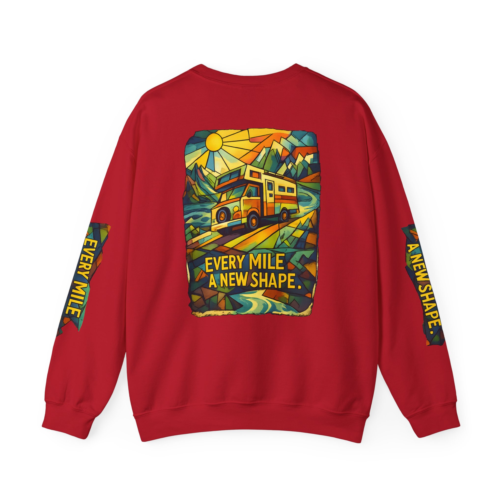 Unisex Heavy Blend™ Crewneck Sweatshirt — "Every Mile A New Shape" Design Cubic-Line