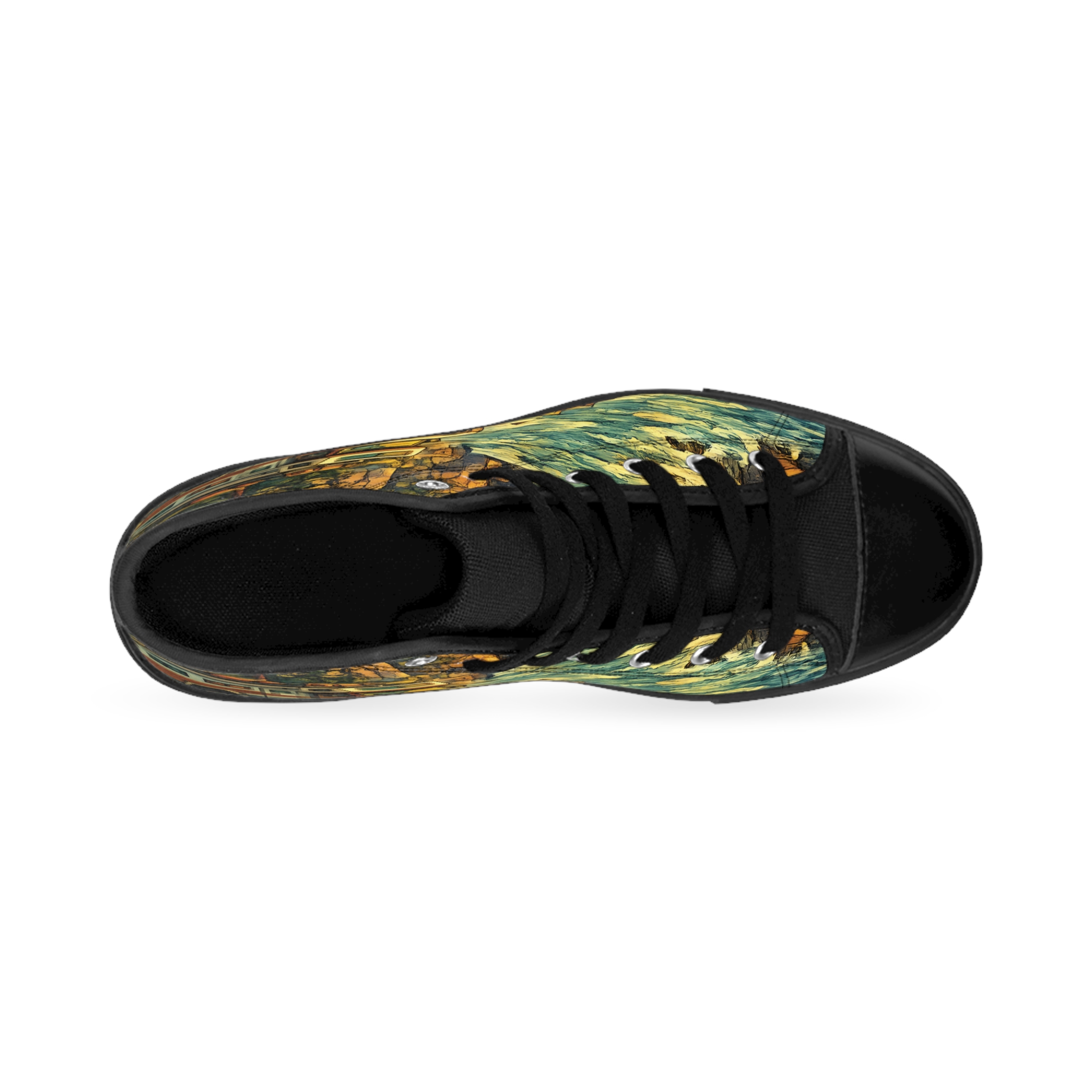 Men's High Top Sneakers — Vintage RV Roadtrip Shoes (Design Cubic-Line)