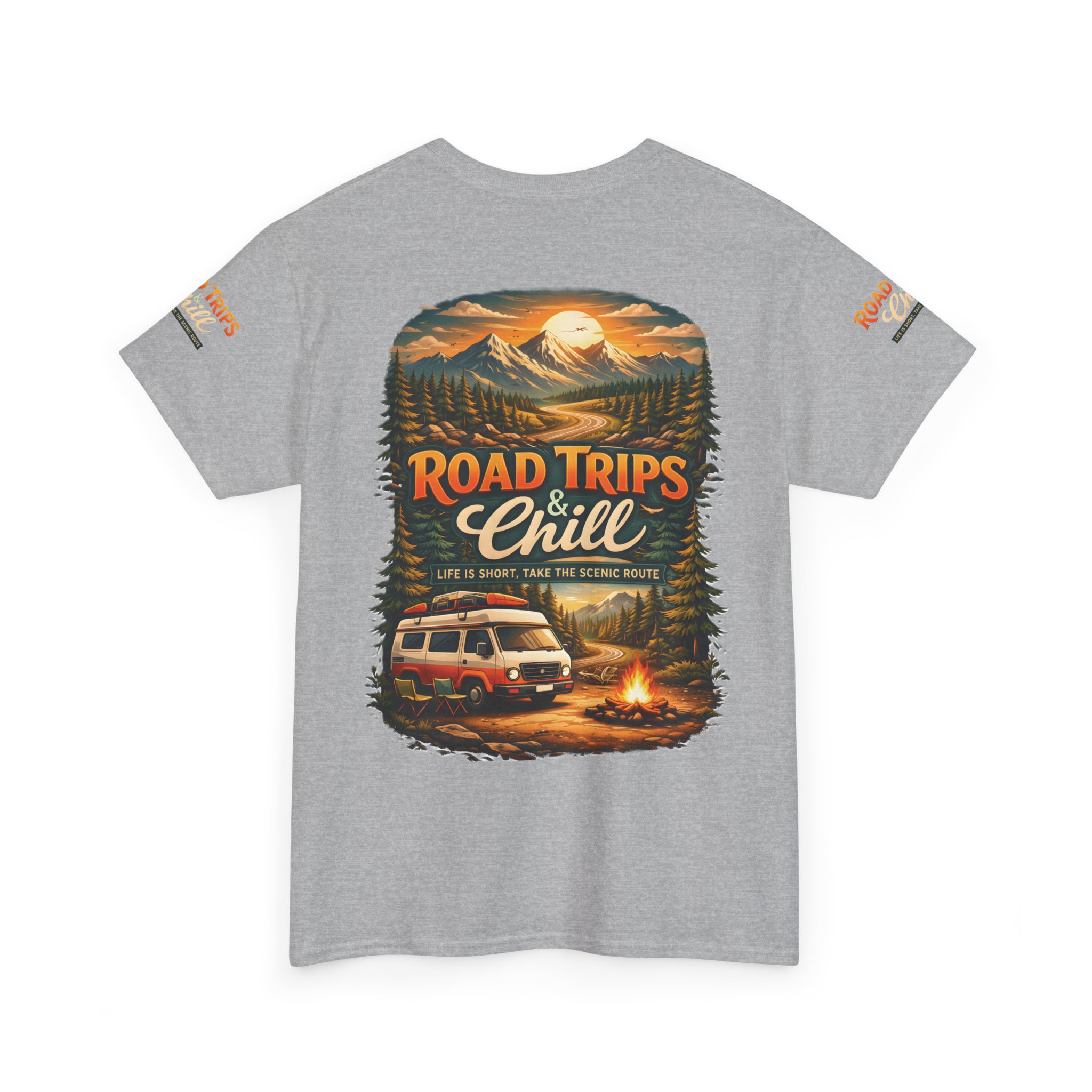 Unisex Heavy Cotton Tee — "Road Trips & Chill" Design Scenic-Line