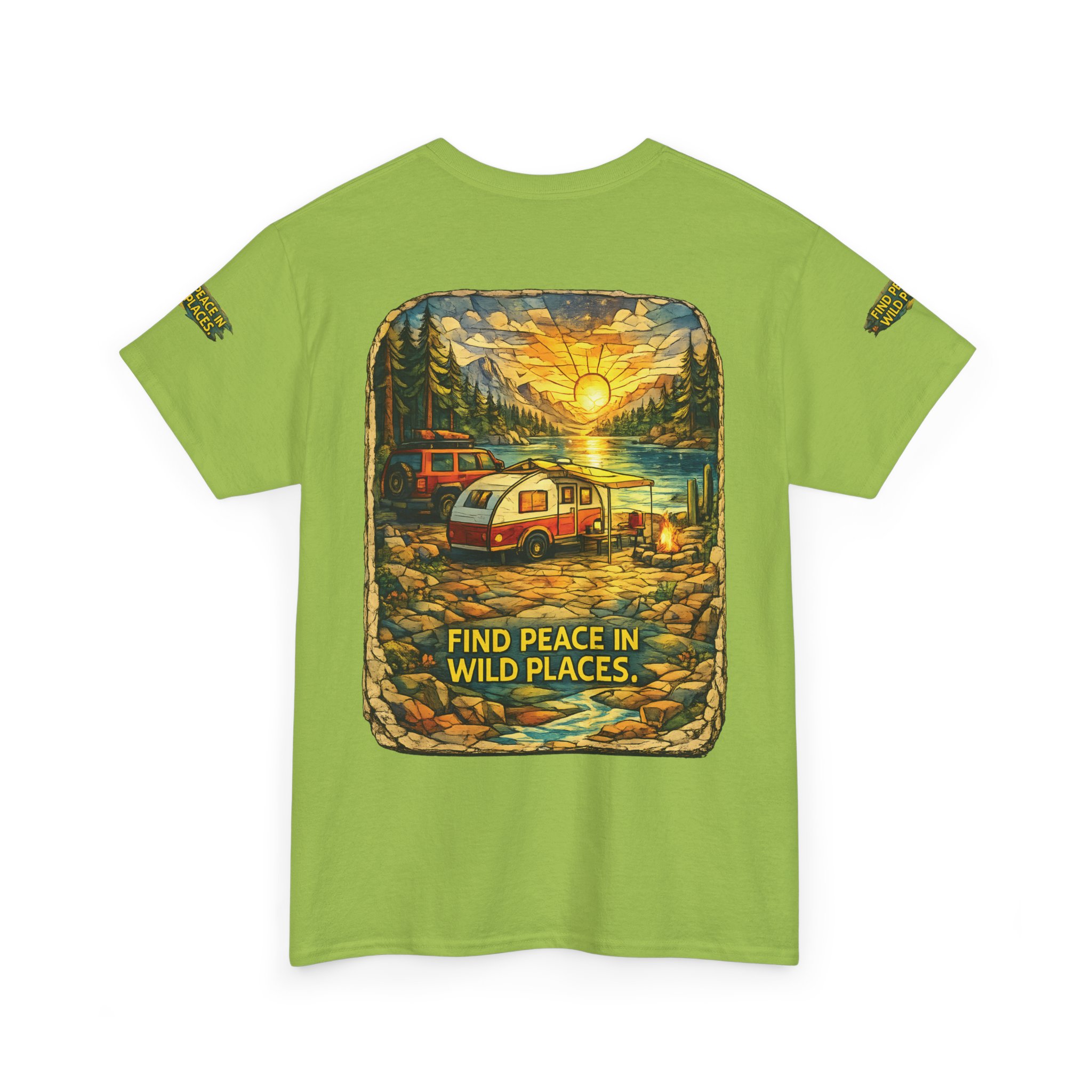 Unisex Heavy Cotton Tee — "Find Peace In Wild Places" Design Cubic-Line