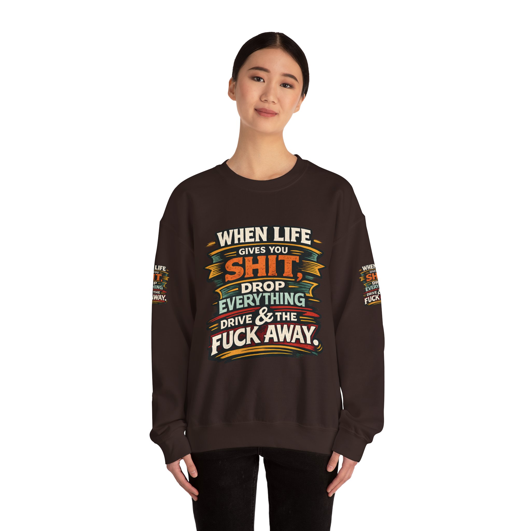 Unisex Heavy Blend™ Crewneck Sweatshirt — "When Live Gives You Shit" Design F**K-Line