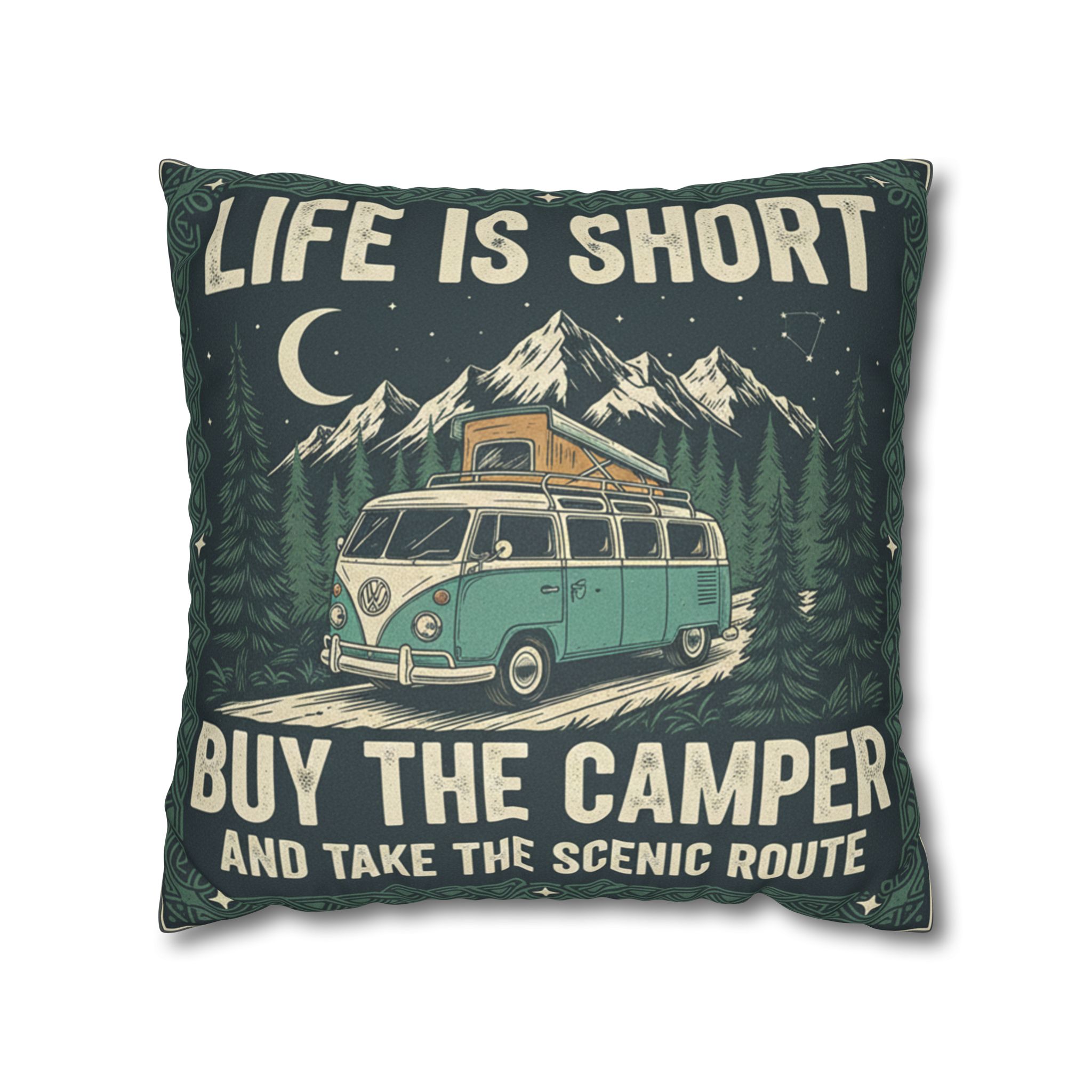 Pillowcase — "Life is short buy the camper and take the scenic route" Faux Suede Travel Throw Pillow Cover