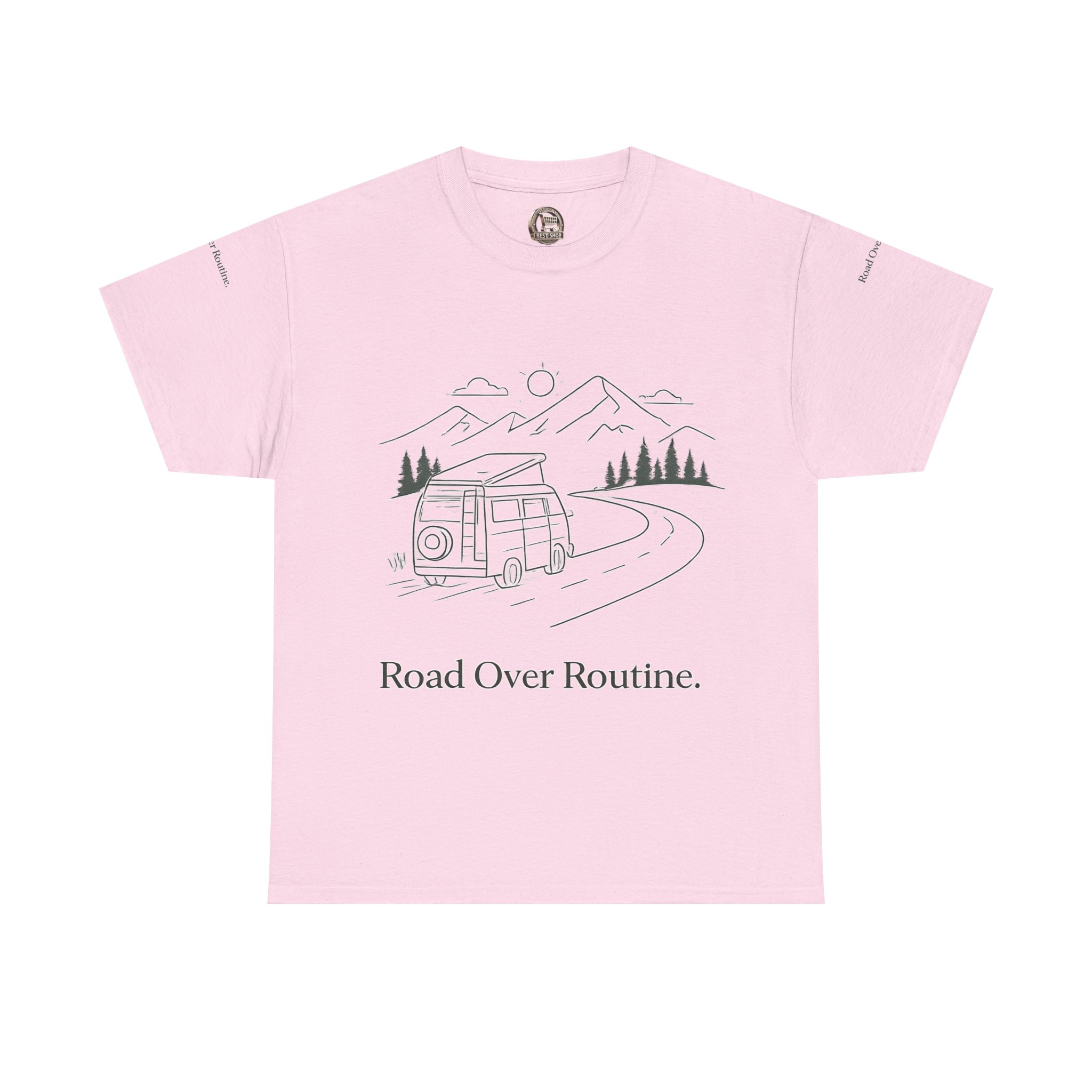 Unisex Heavy Cotton Tee — "Road Over Routine" Design Minimal-Line