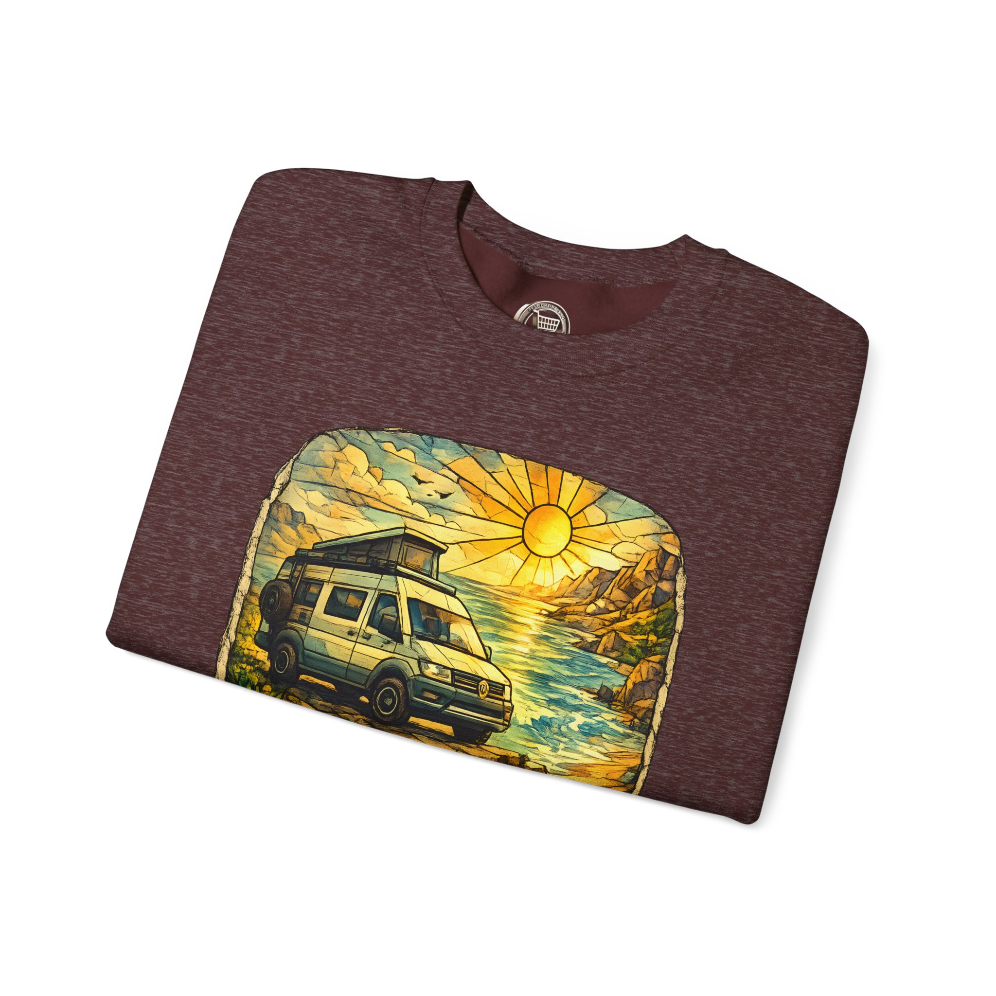Unisex Heavy Blend™ Crewneck Sweatshirt — "Adventure Awaits" Design Cubic-Line