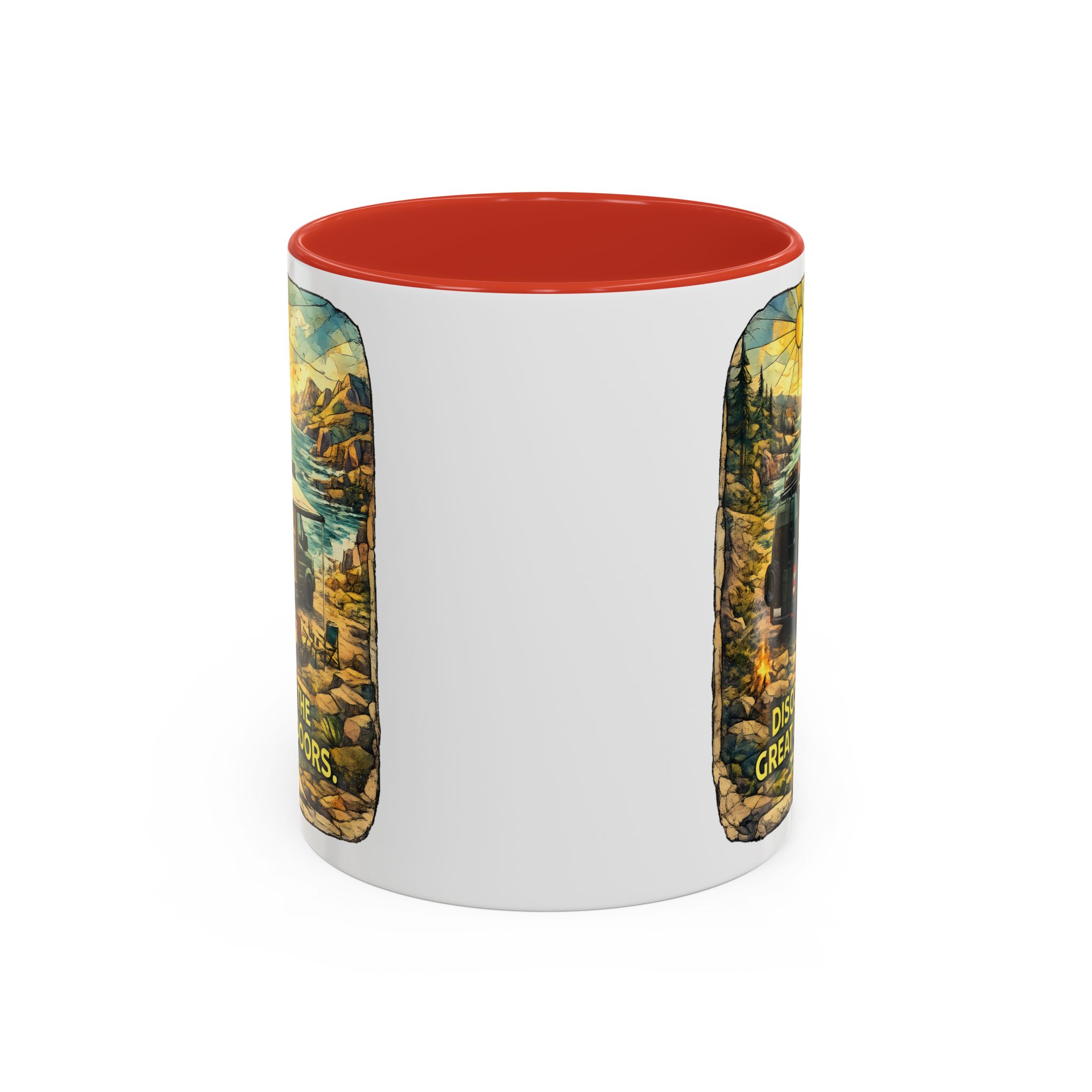 Accent Coffee Mug (11, 15oz) — "Discover The Great Outdoors" Design Cubic-Line