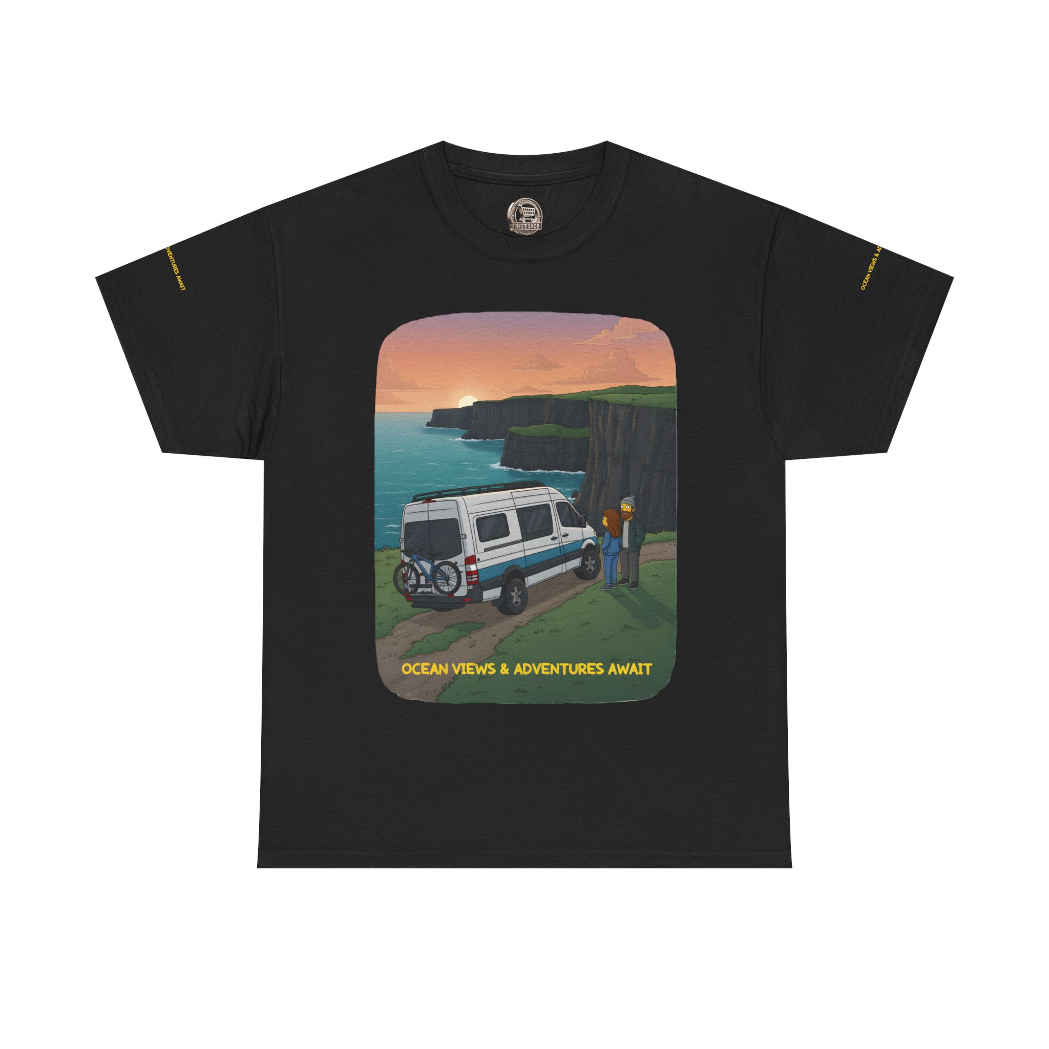 Unisex Heavy Cotton Tee — "Ocean Views-Adventures Awaits" Design Sitcom-Line