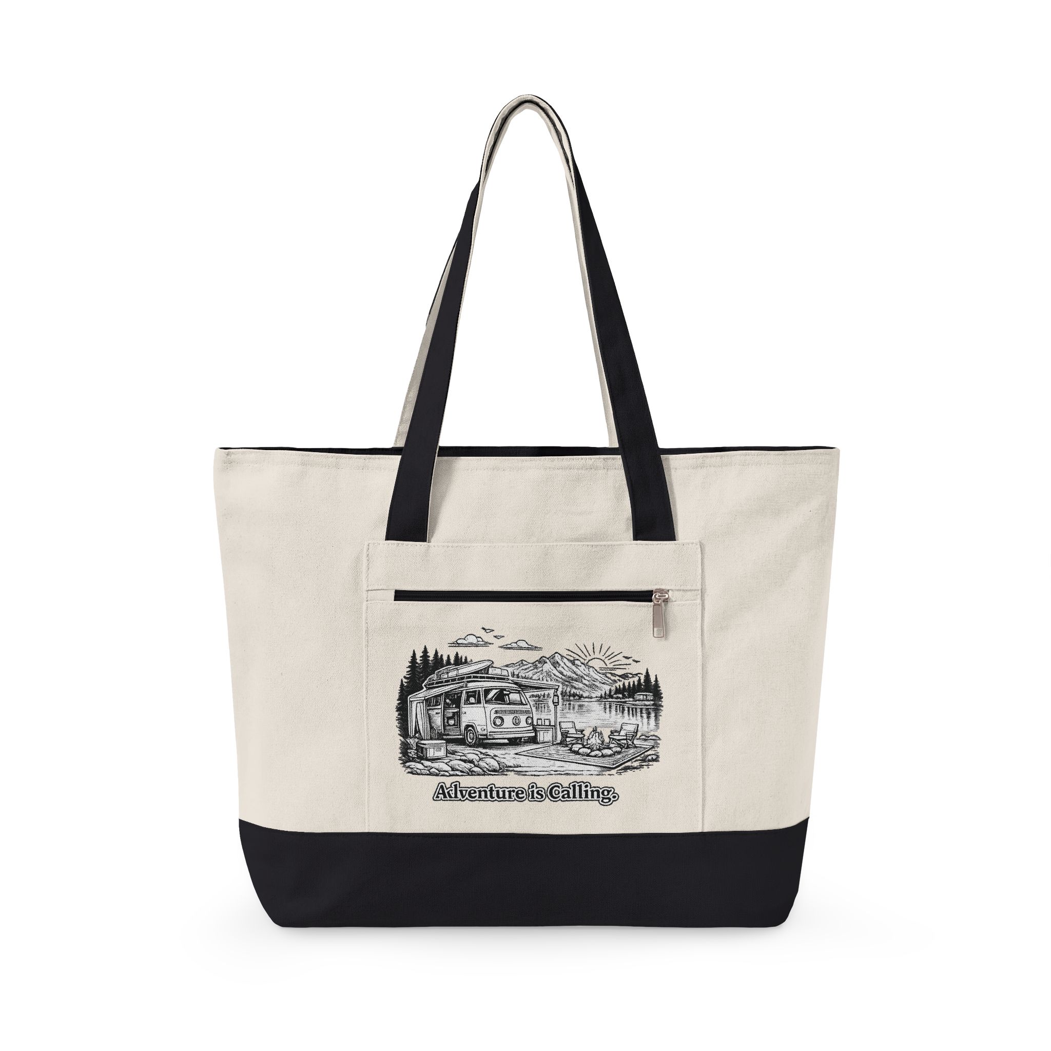 Zippered Canvas Tote — "Adventure Is Calling" (Design Minimal-Line)