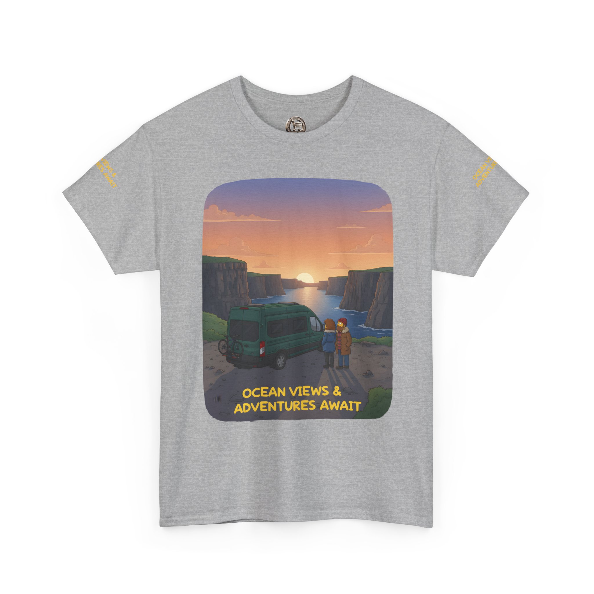 Unisex Heavy Cotton Tee — "Ocean Views-Adventures Awaits" Design Sitcom-Line