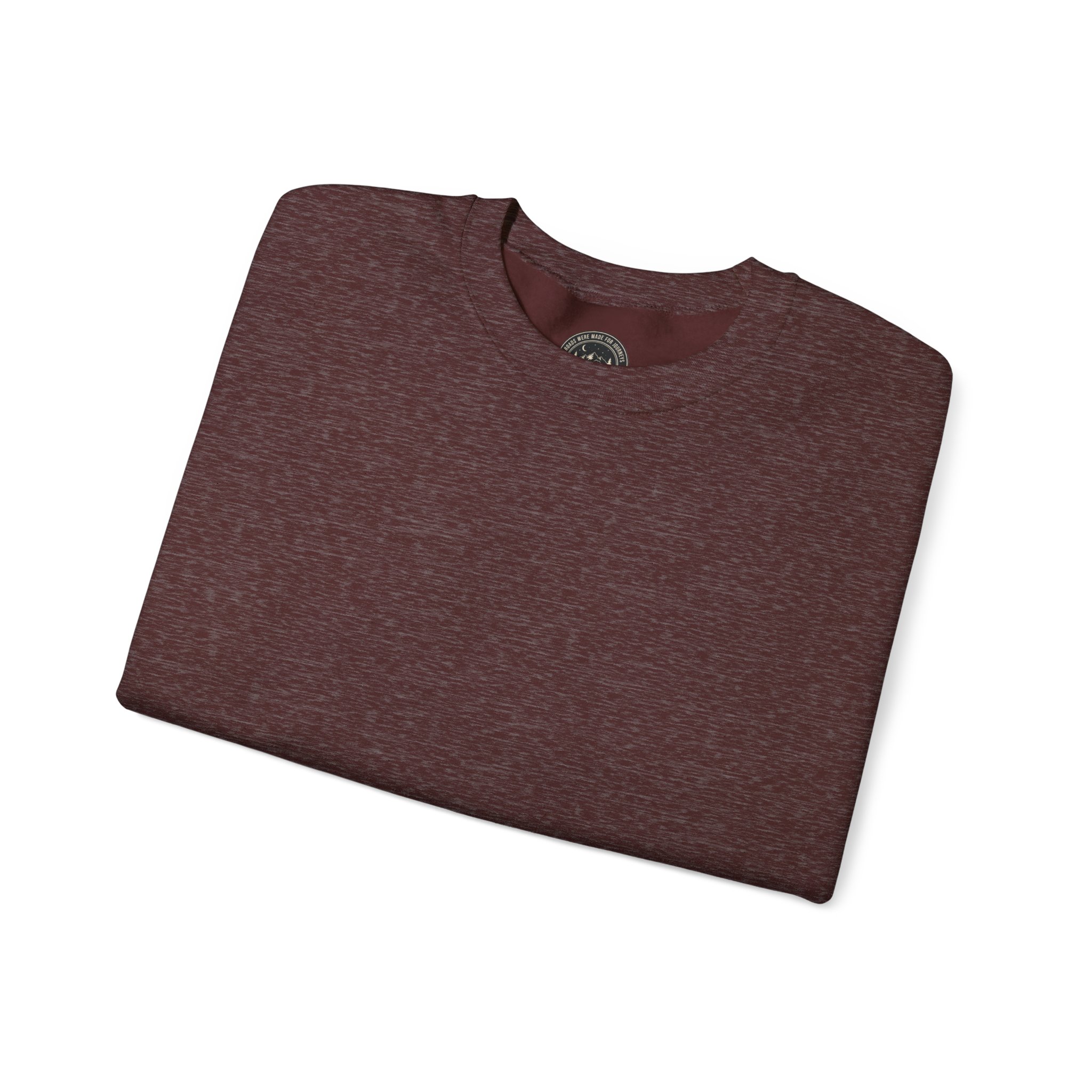 Crewneck Sweatshirt — "ROAD WHERE MADE FOR JOURNEYS-NOT DESTINATIONS" (Only Back printed) Vintage Camper Van Outdoor Graphic