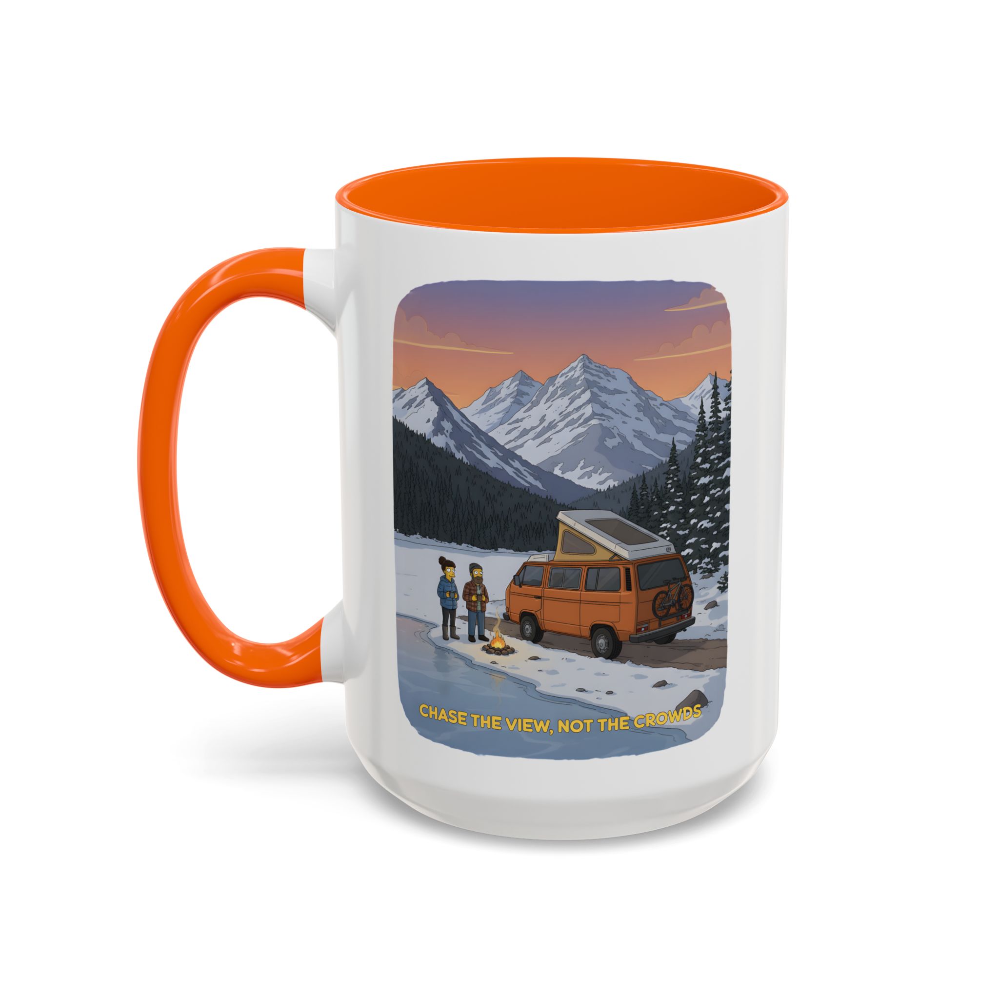 Accent Coffee Mug (11, 15oz) — "Chase The Views-Not The Crowds"" Design Sitcom-Line