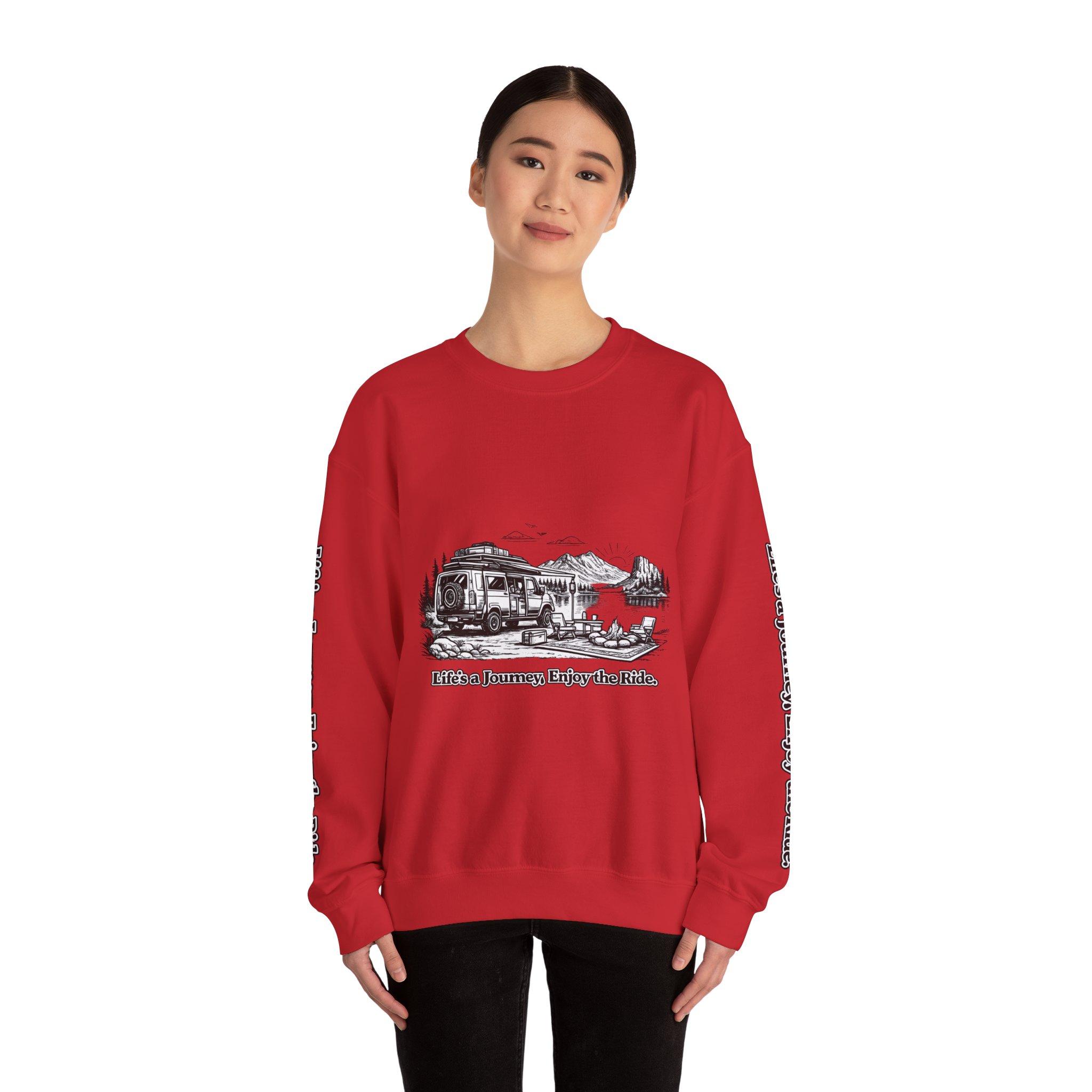 Unisex Heavy Blend™ Crewneck Sweatshirt — "Lifes A Journey,Enjoy The Ride" Design Minimal-Line