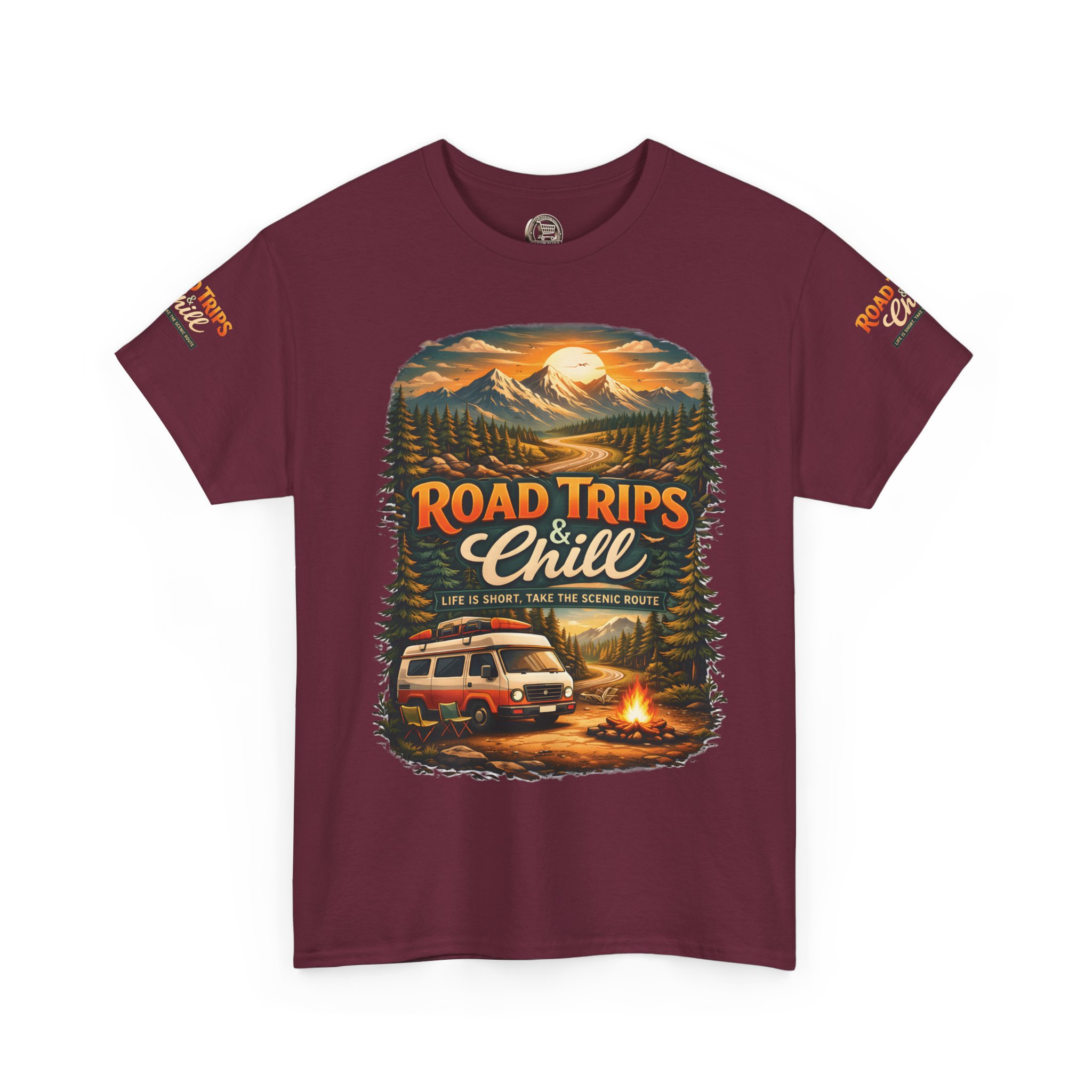 Unisex Heavy Cotton Tee — "Road Trips & Chill" Design Scenic-Line