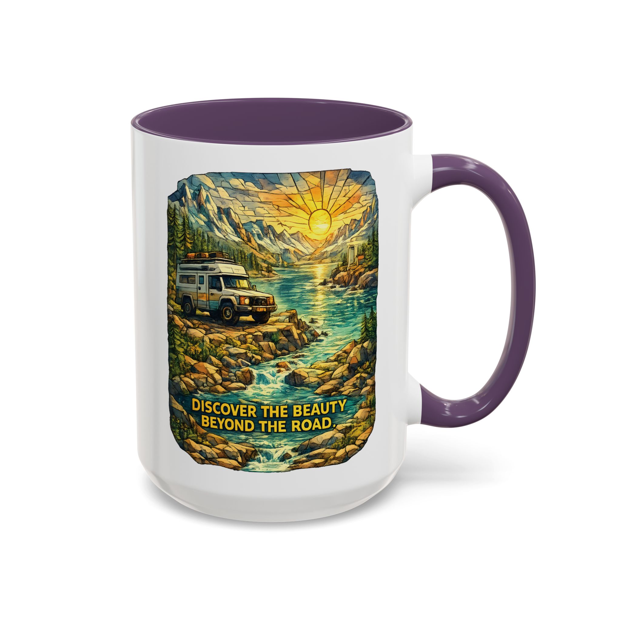4338961993438705533_2048.jpeg Accent Coffee Mug (11, 15oz) — "Discover The Bieuty Beyond The Road" Design Cubic-Line