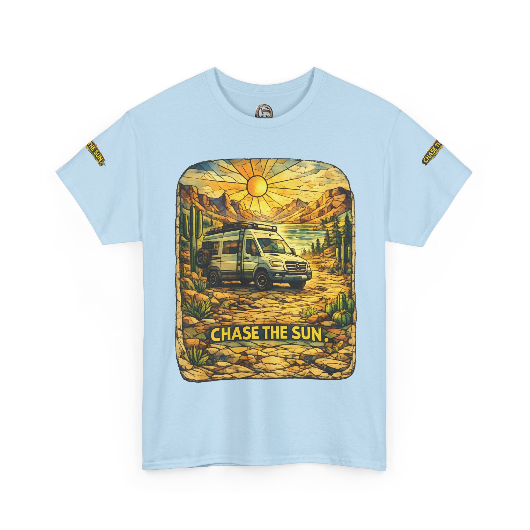 Unisex Heavy Cotton Tee — "Chase The Sun" Design Cubic-Line