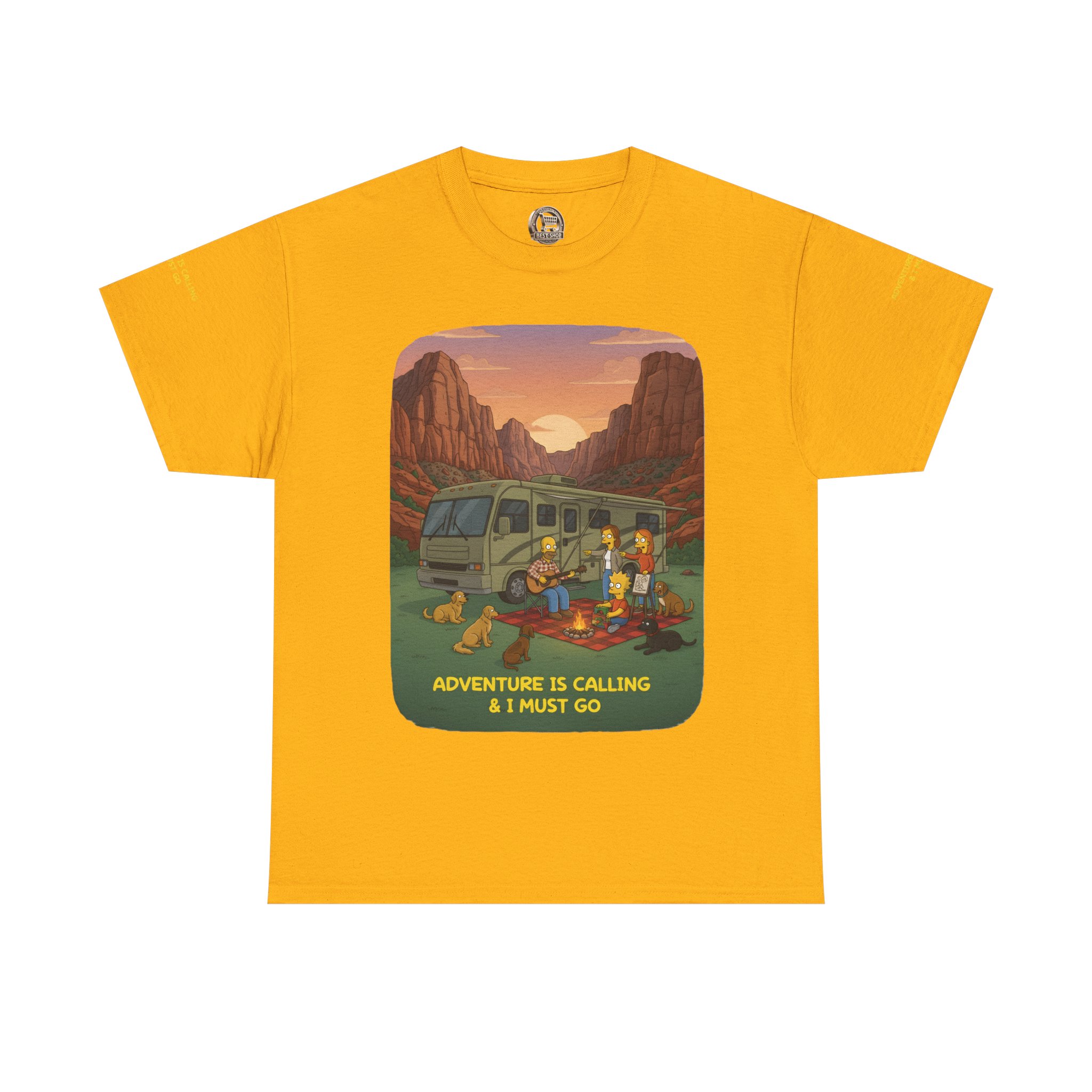 Unisex Heavy Cotton Tee — "Adventure Is Calling-I Must Go" Design Sitcom-Line