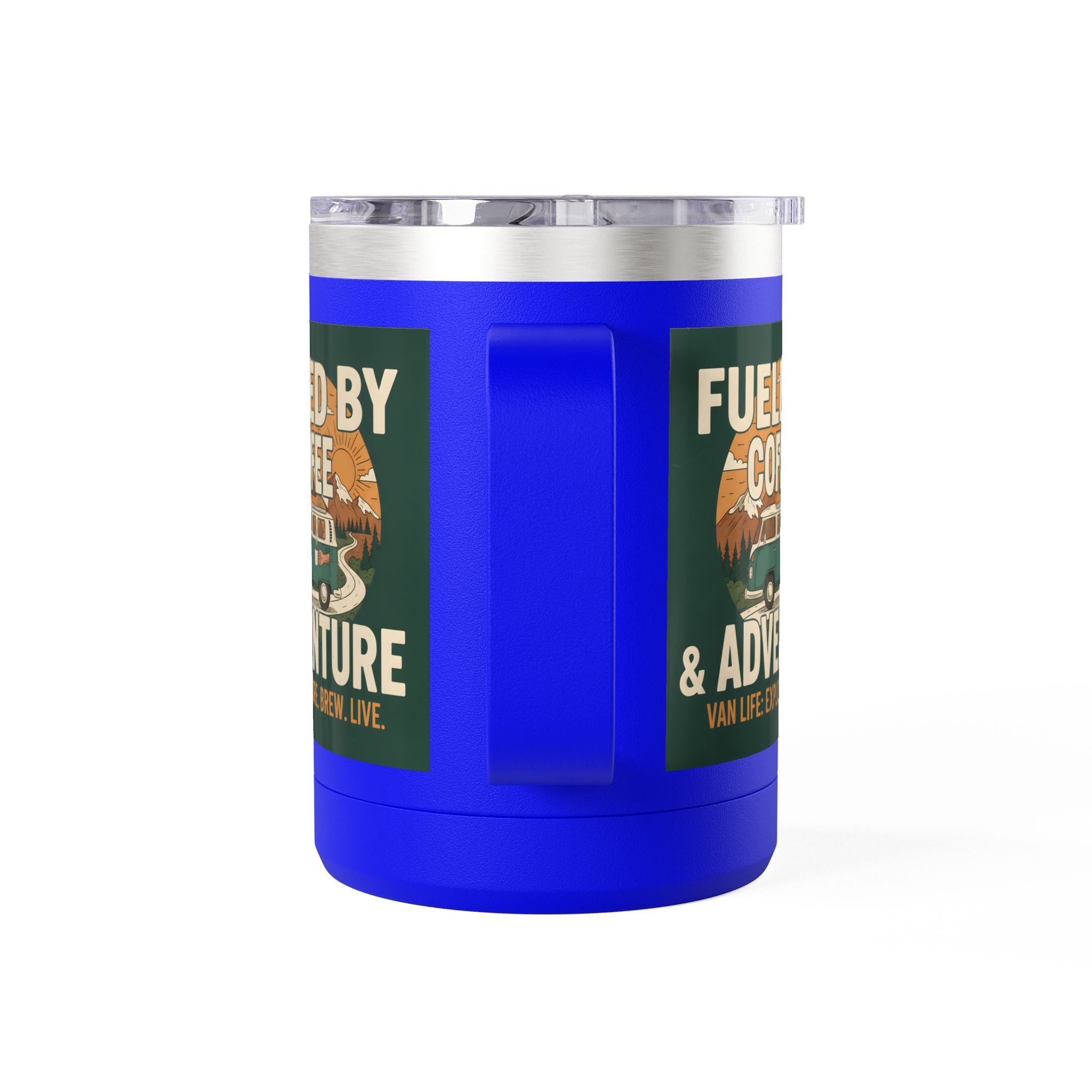 Coffee Mug Tumbler, 15oz — "Fueled by Coffee & Adventure"
