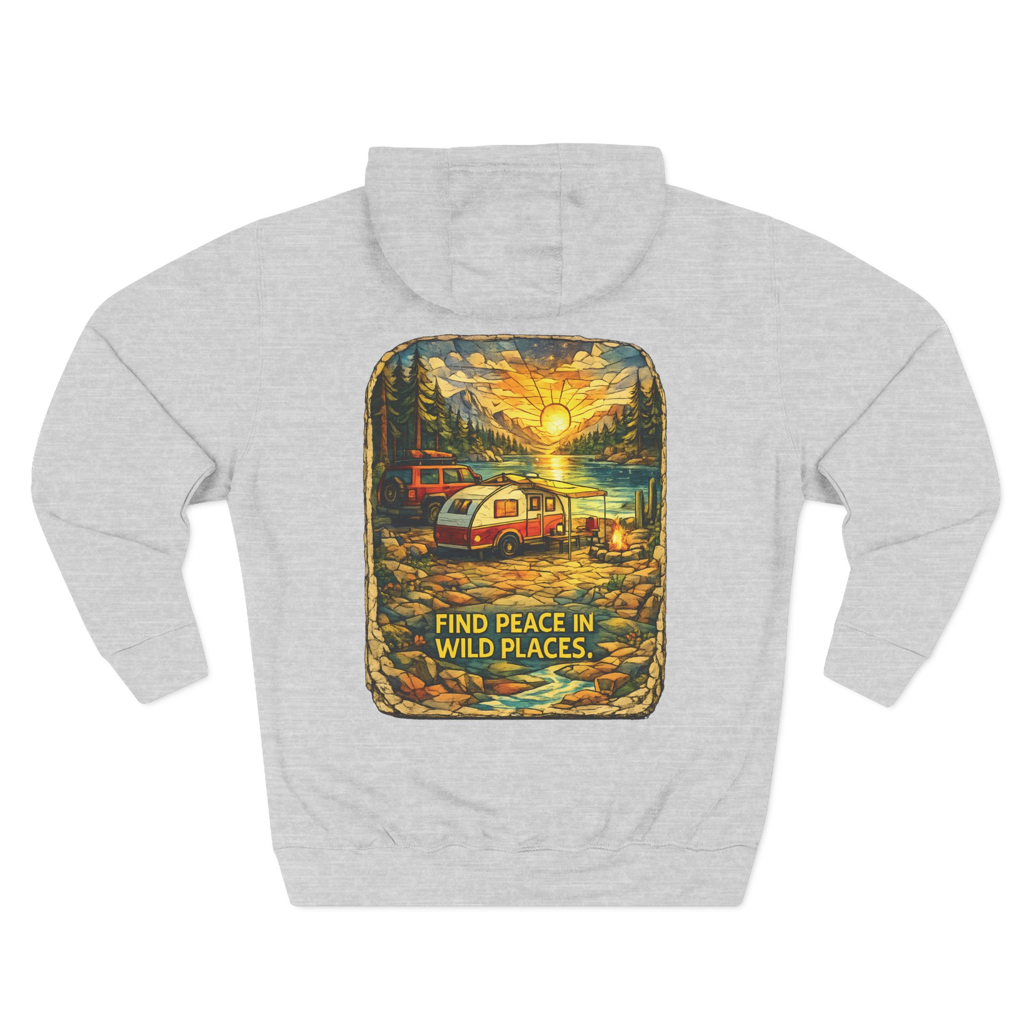 Three-Panel Fleece Hoodie - "Find Peace In Wild Places" Design Cubic-Line