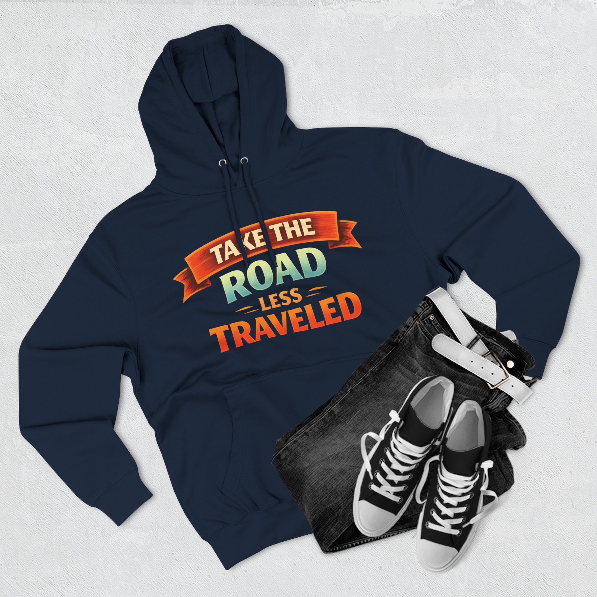 Three-Panel Fleece Hoodie - "Take The Road Less Traveled" Design Scenic-Line