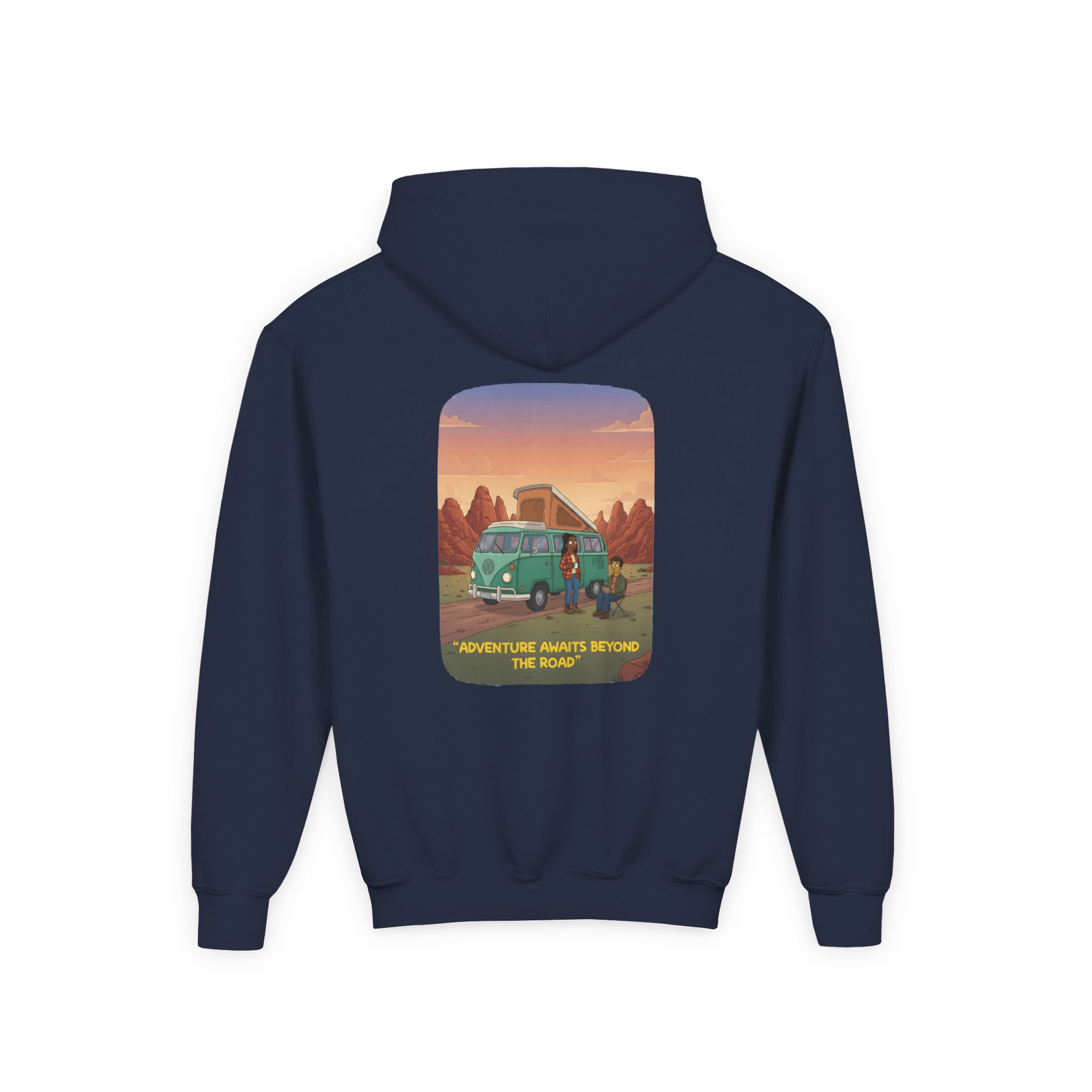 Youth Hoodie(Gildan) – "Adventure Awaits Beyond The Road" (Design Sitcom-Line)